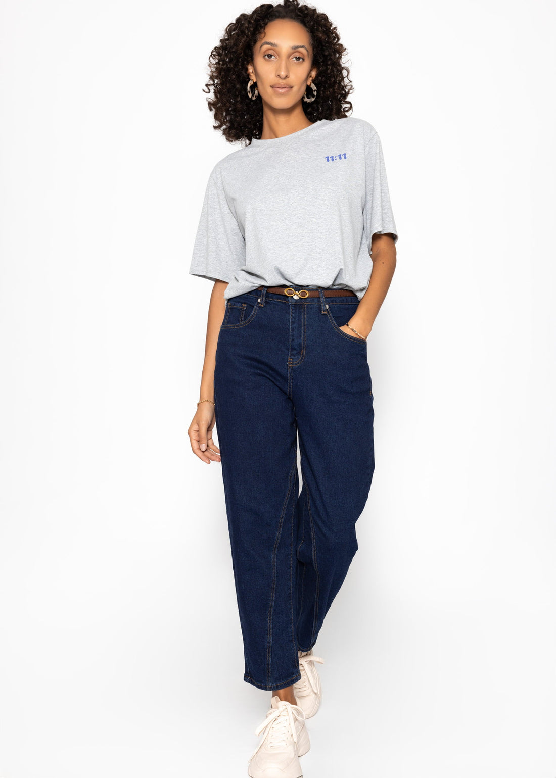 Highwaist Jeans Mit Ziernaht - Dunkelblau