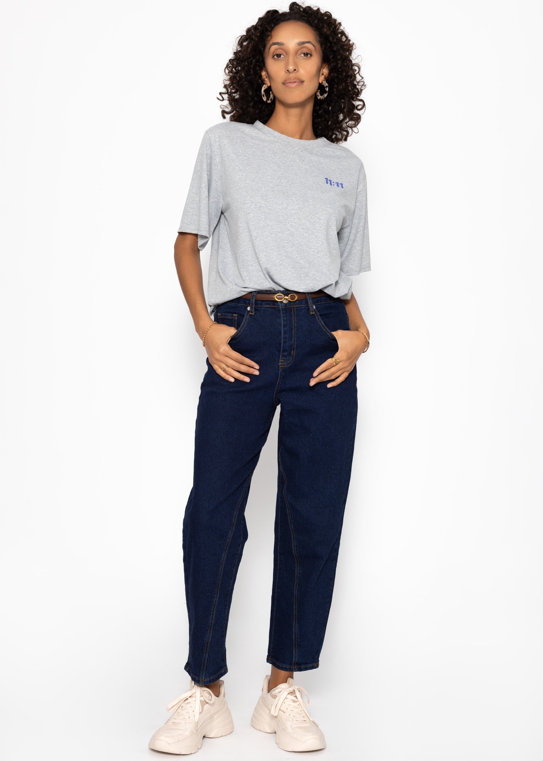 Highwaist Jeans Mit Ziernaht - Dunkelblau