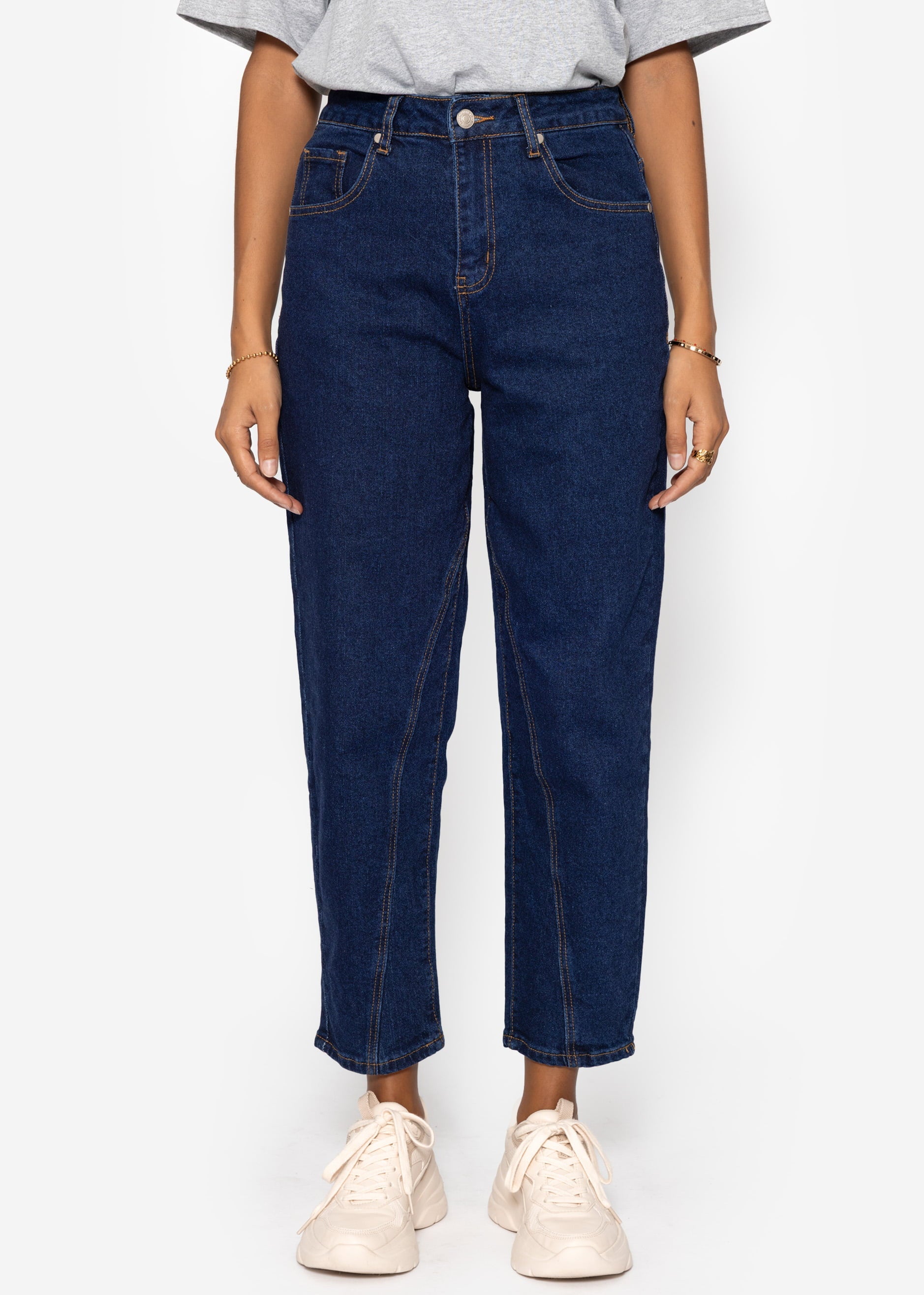Highwaist Jeans Mit Ziernaht - Dunkelblau
