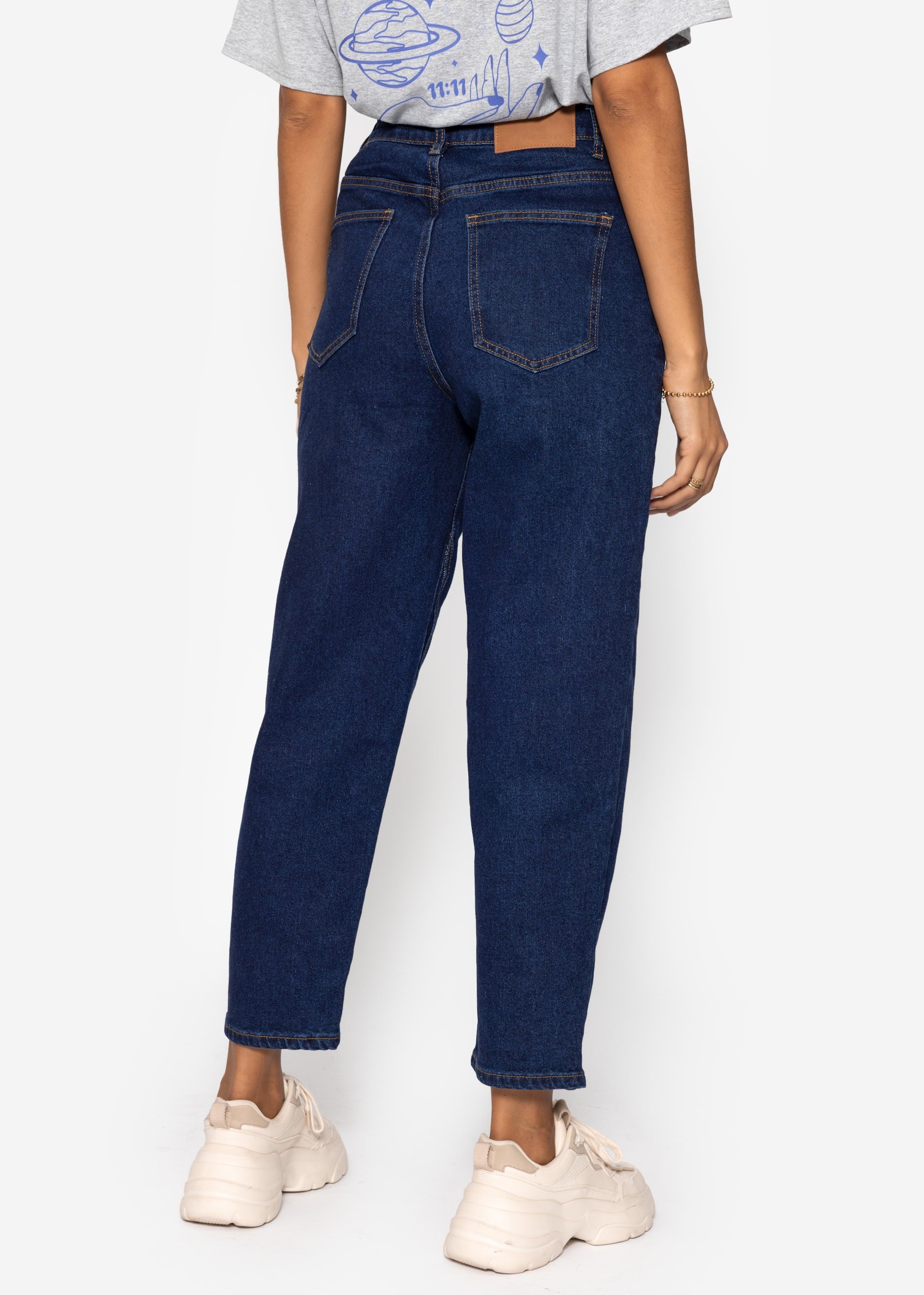 Highwaist Jeans Mit Ziernaht - Dunkelblau