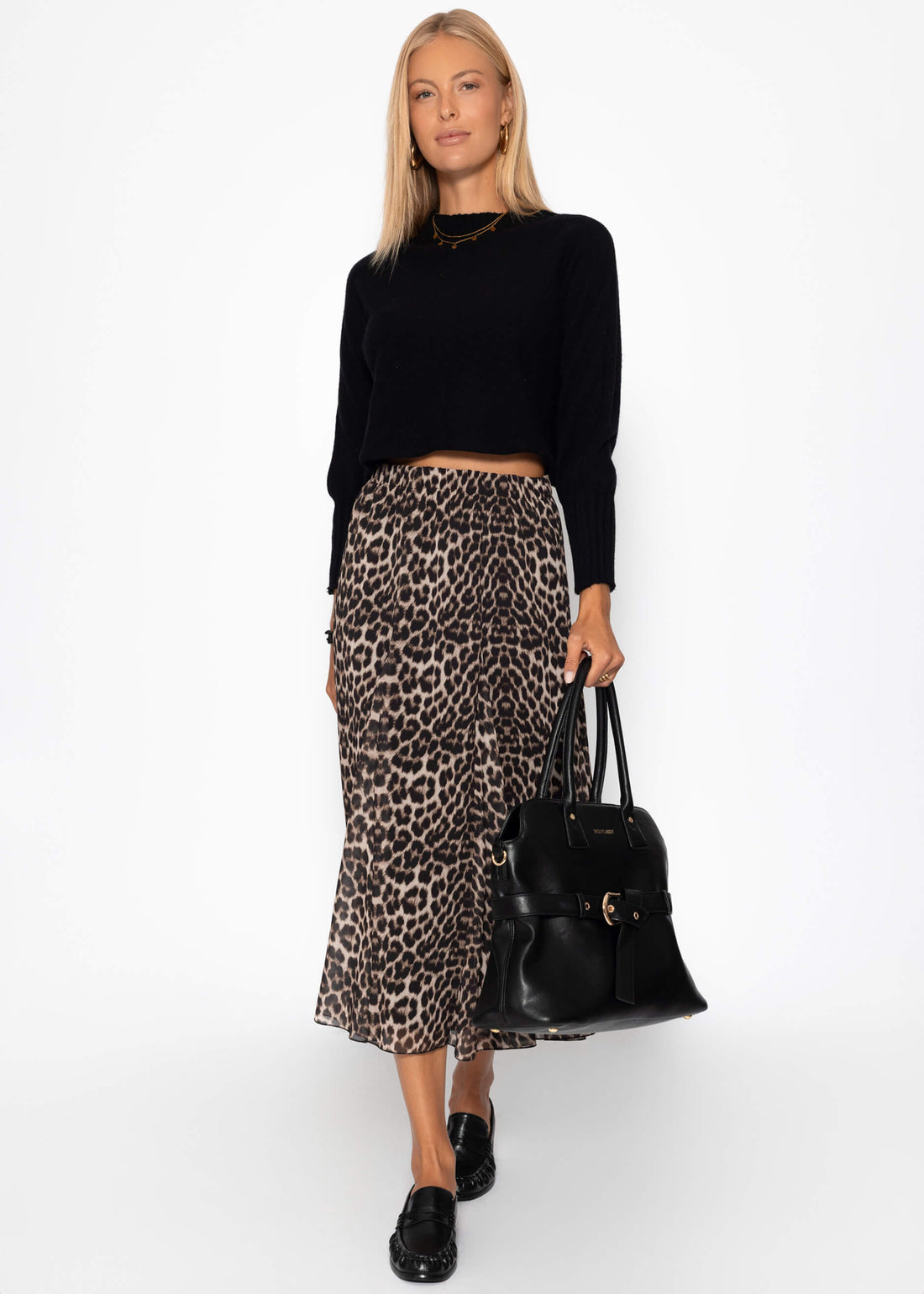 Langer Chiffon Rock Mit Leo -Print - Beige