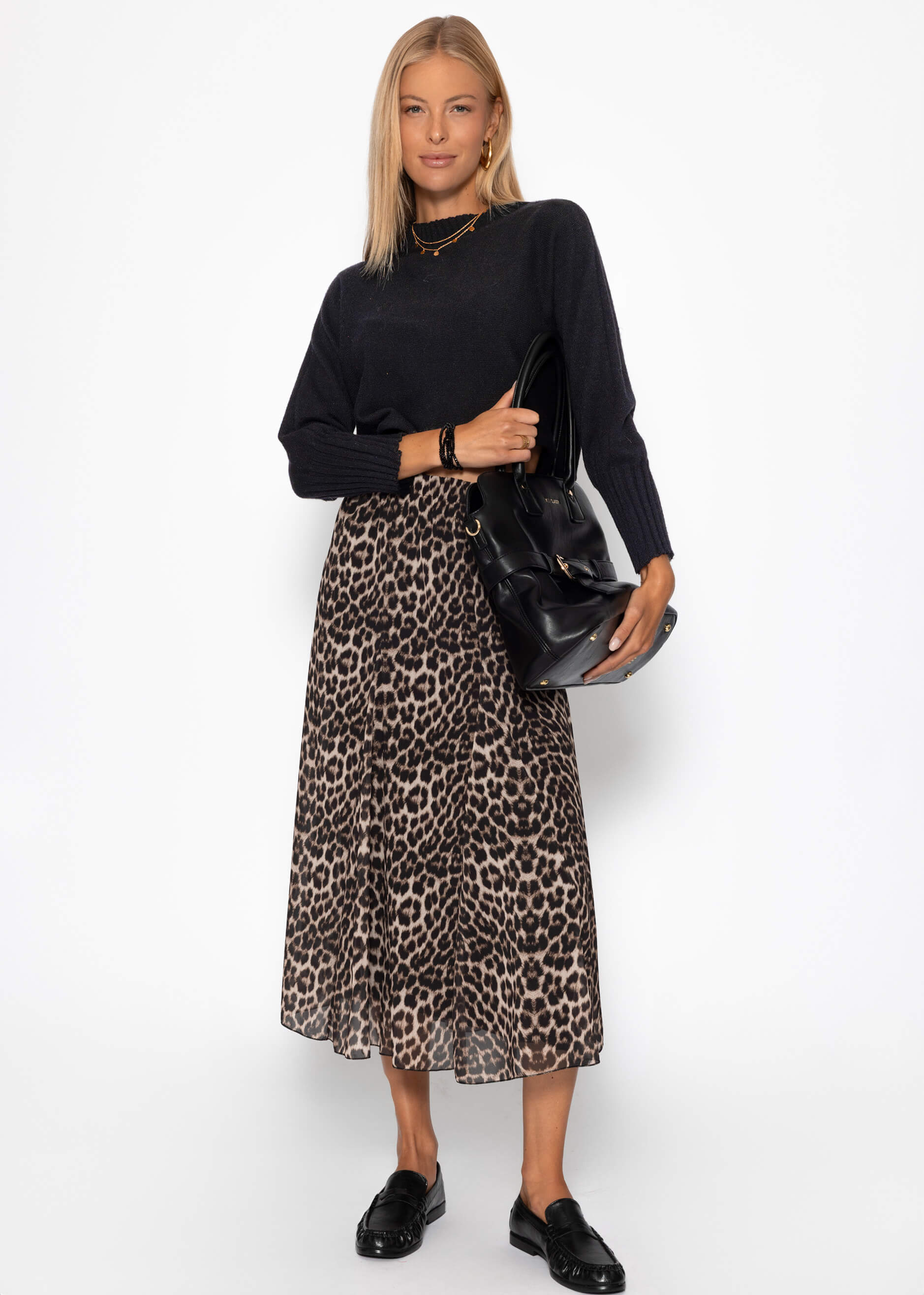 Langer Chiffon Rock Mit Leo -Print - Beige