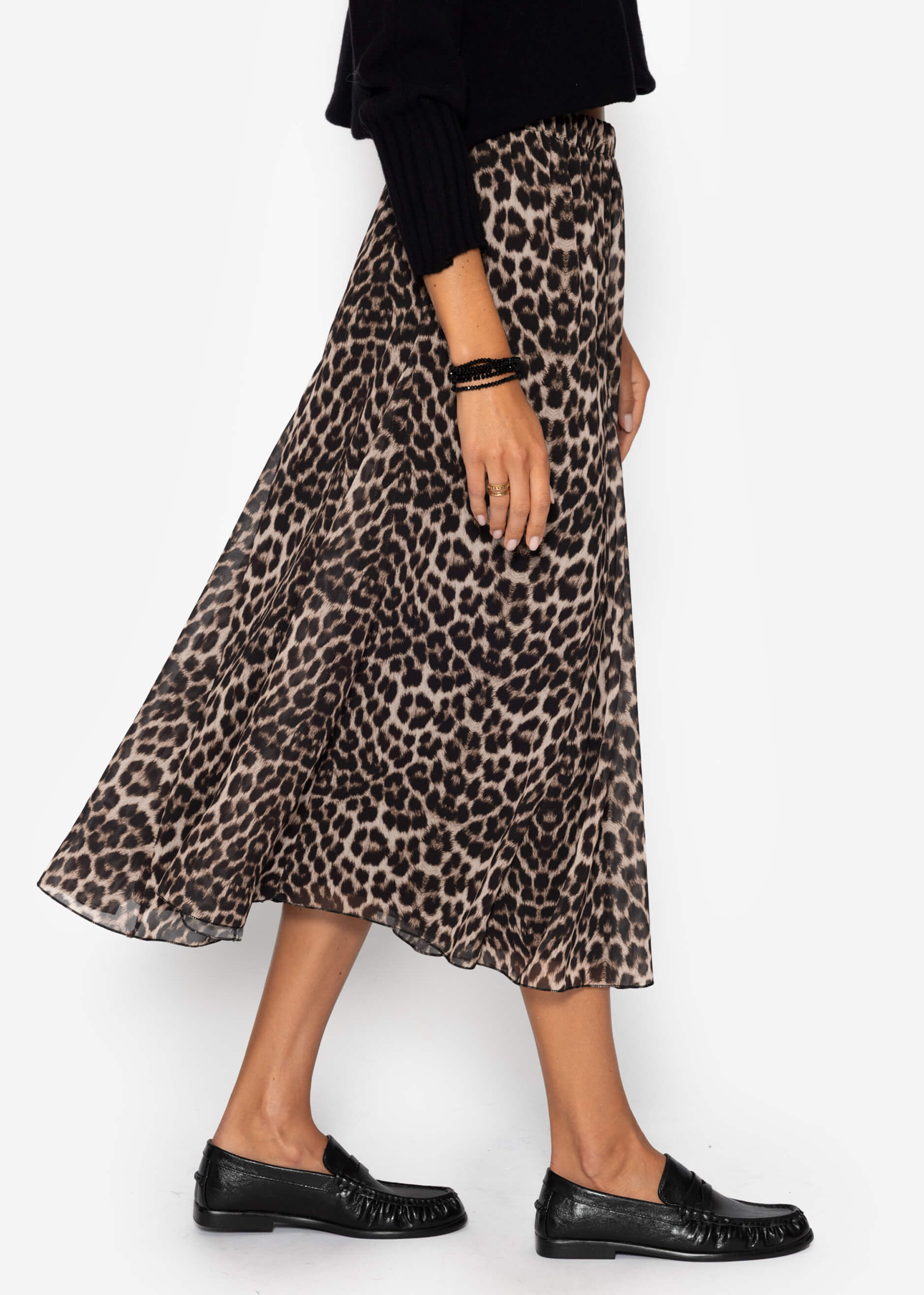 Langer Chiffon Rock Mit Leo -Print - Beige