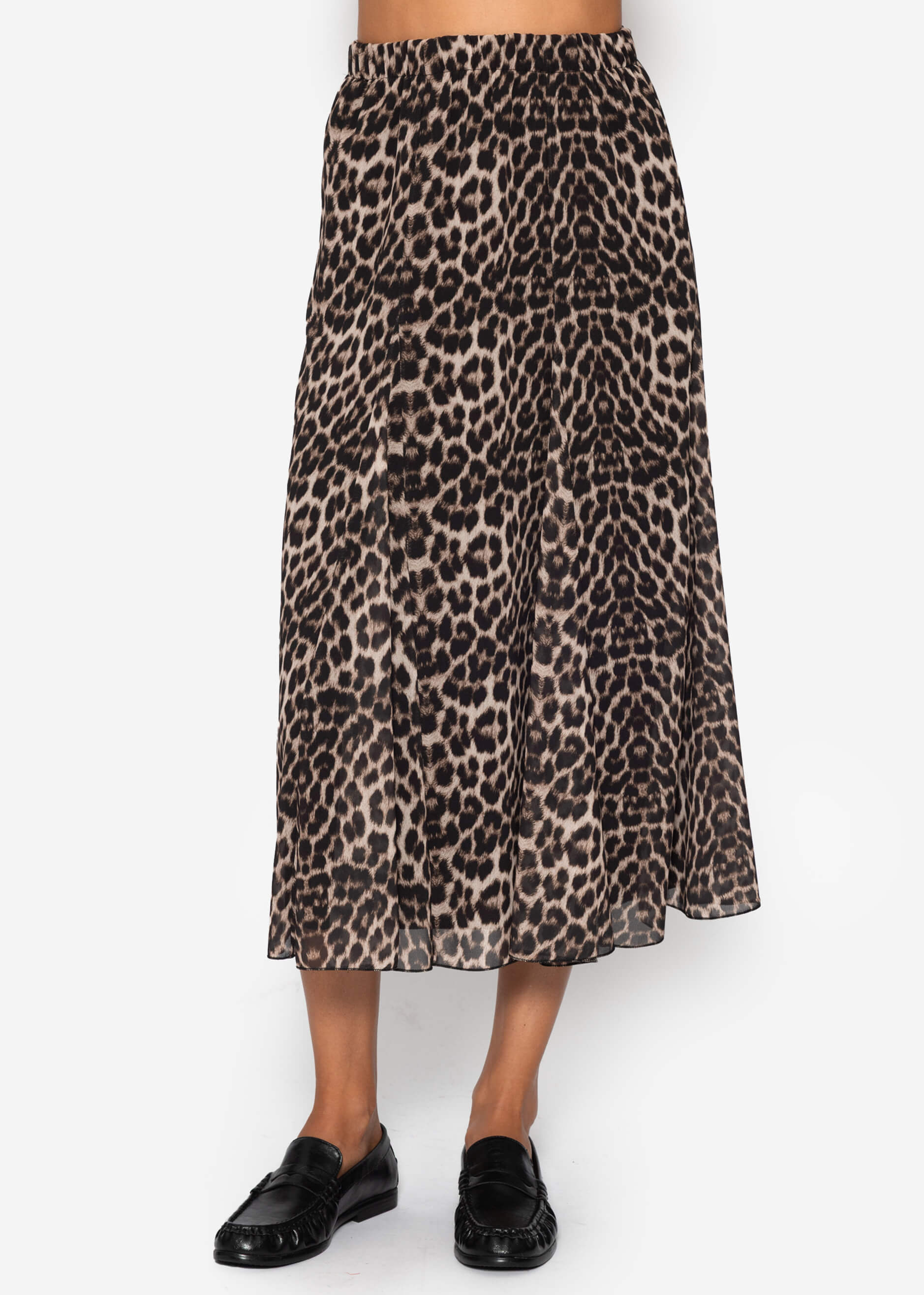 Langer Chiffon Rock Mit Leo -Print - Beige