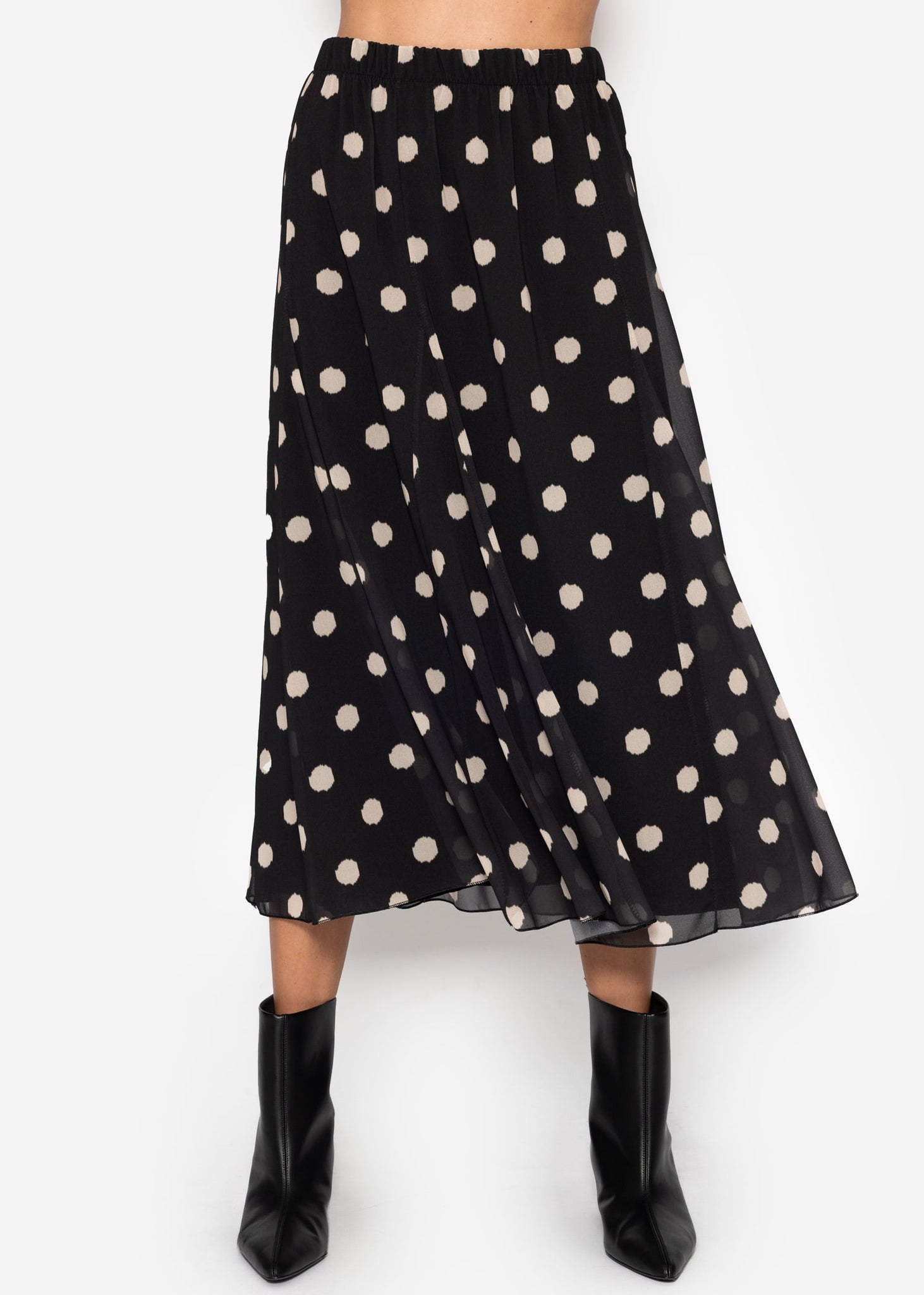 Langer Chiffon Rock Mit Polka Dot -Print - Schwarz