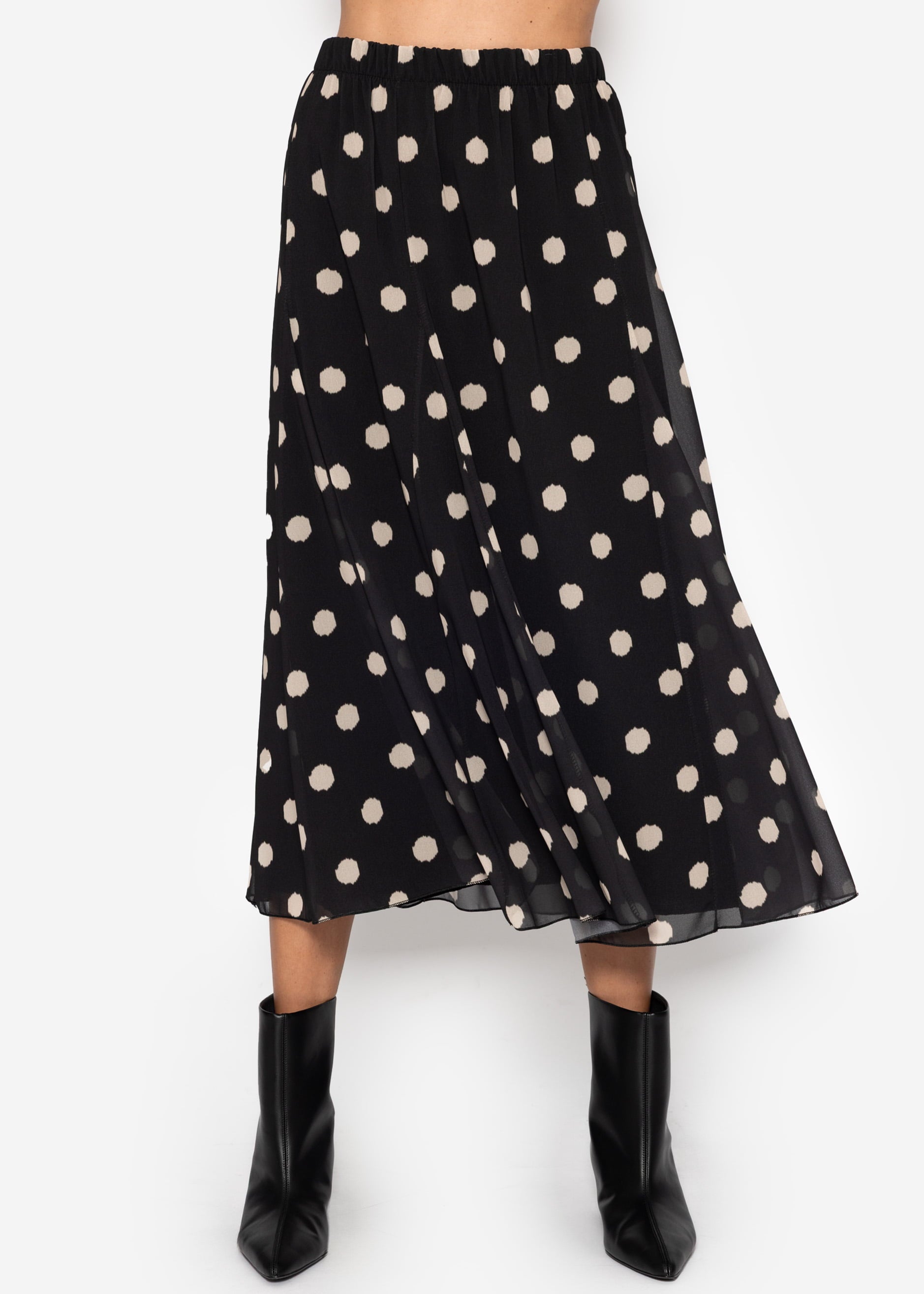 Langer Chiffon Rock Mit Polka Dot -Print - Schwarz
