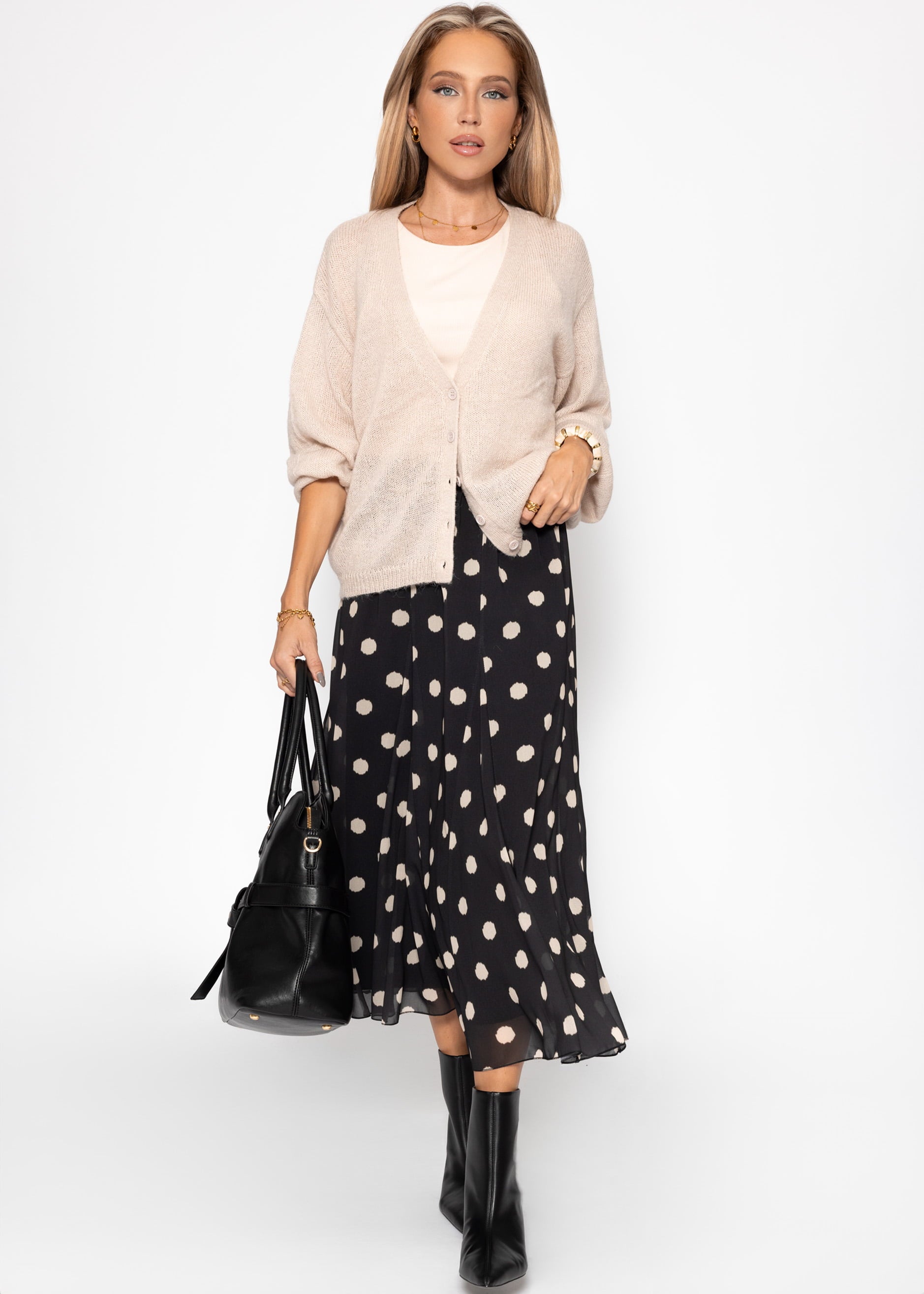 Langer Chiffon Rock Mit Polka Dot -Print - Schwarz