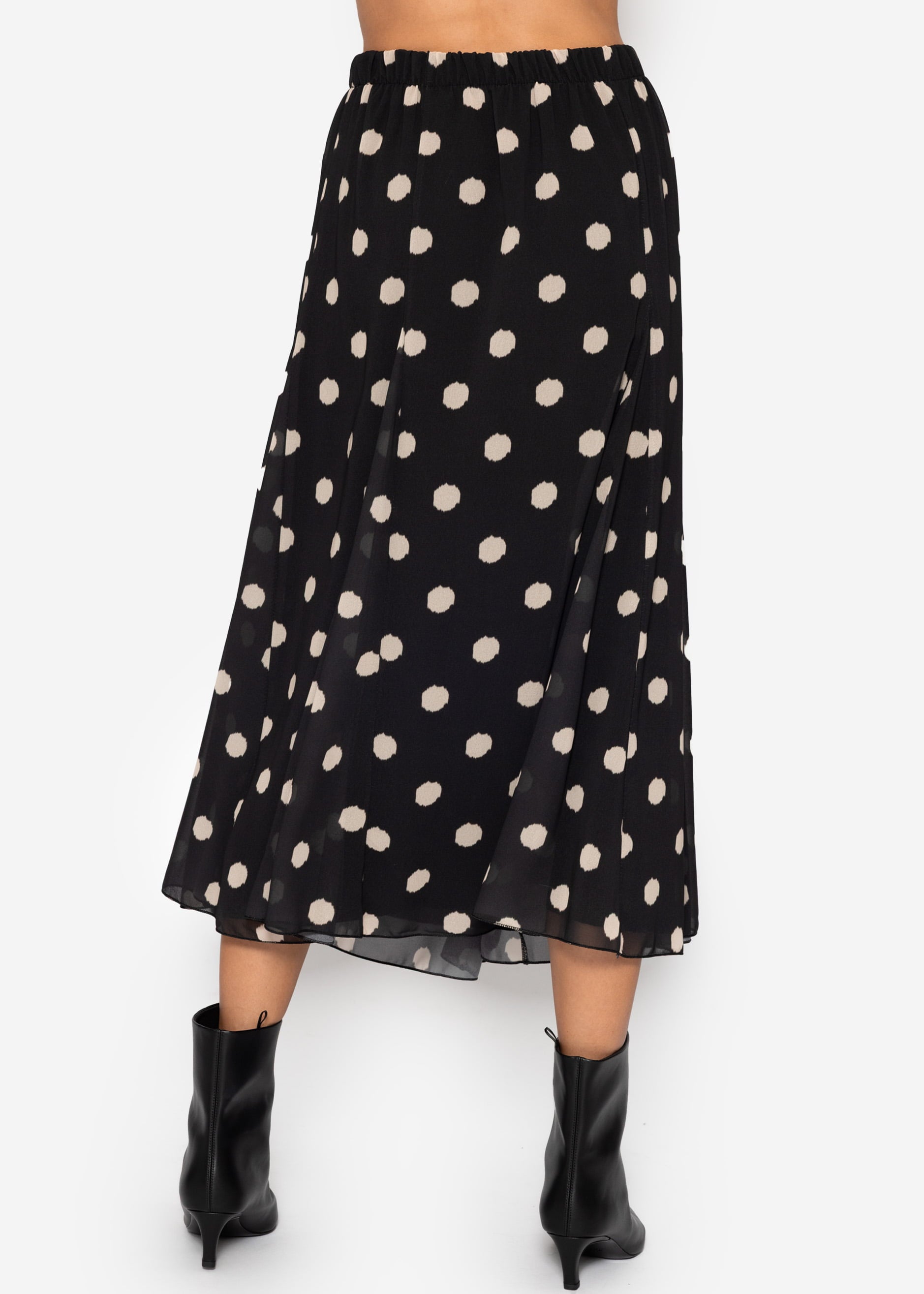 Langer Chiffon Rock Mit Polka Dot -Print - Schwarz