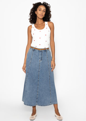 Midi Jeans Rock Mit Tickingnsnähten - Blau
