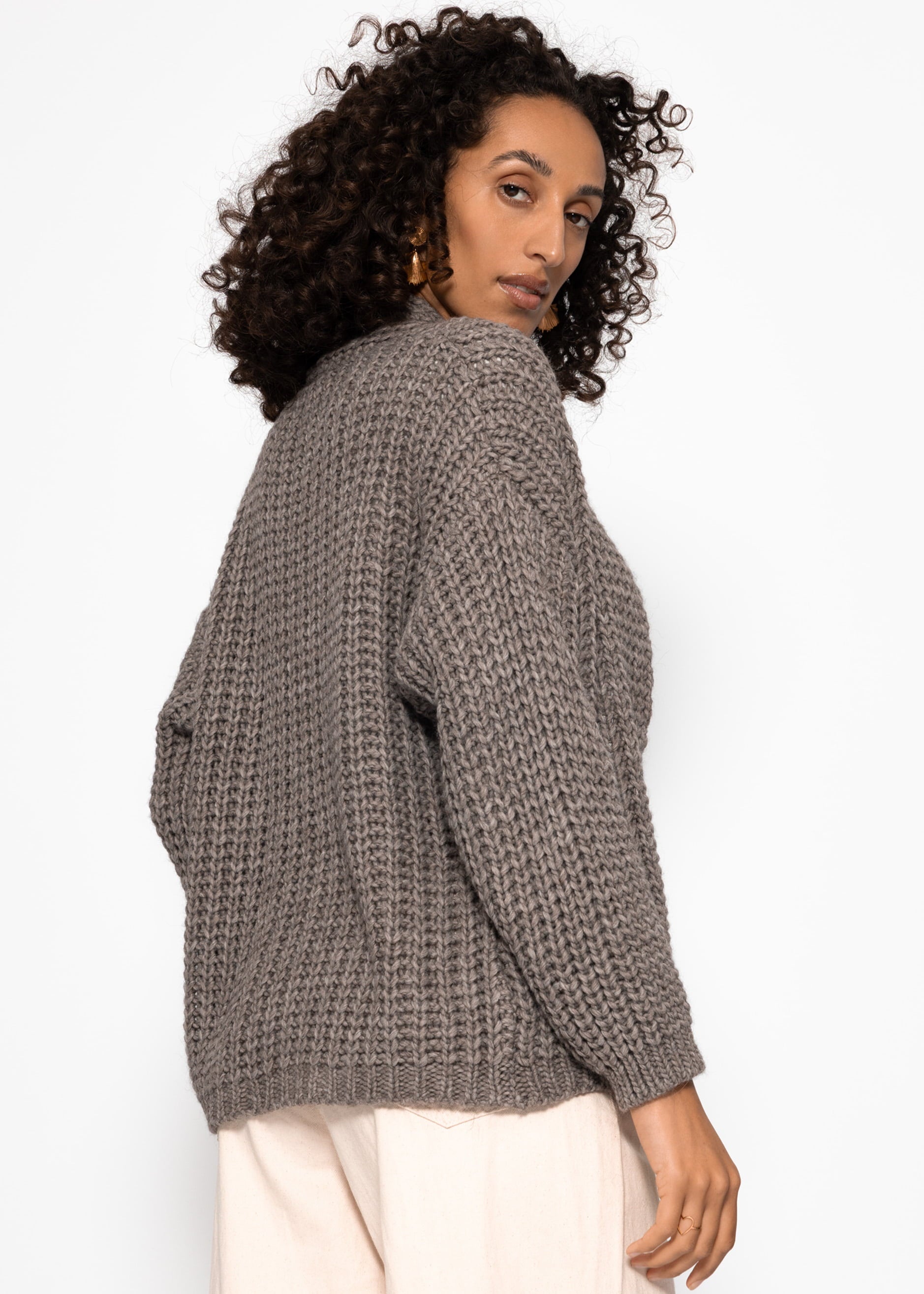 Offener Grobstrick -Cardigan - Taupe