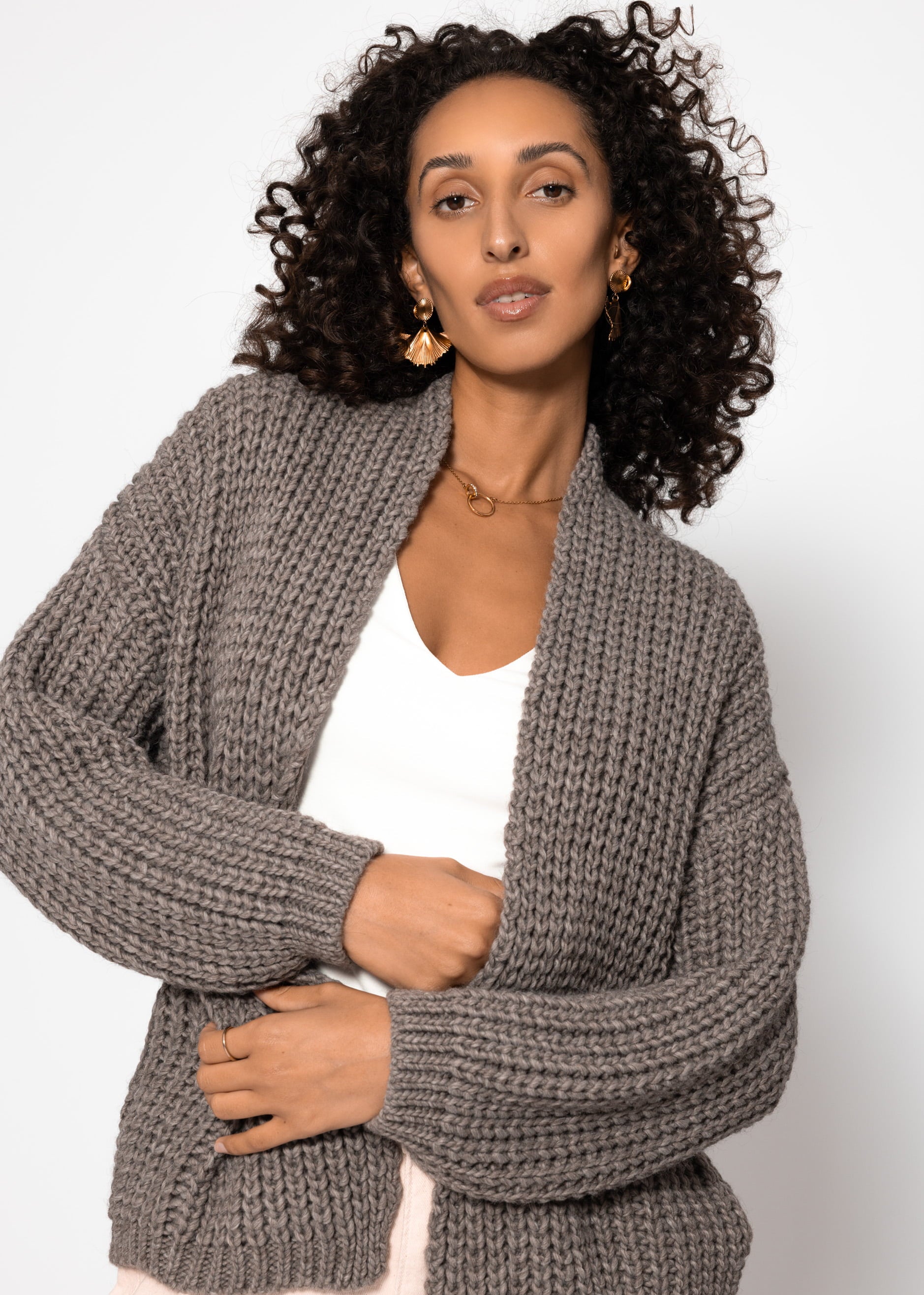Offener Grobstrick -Cardigan - Taupe