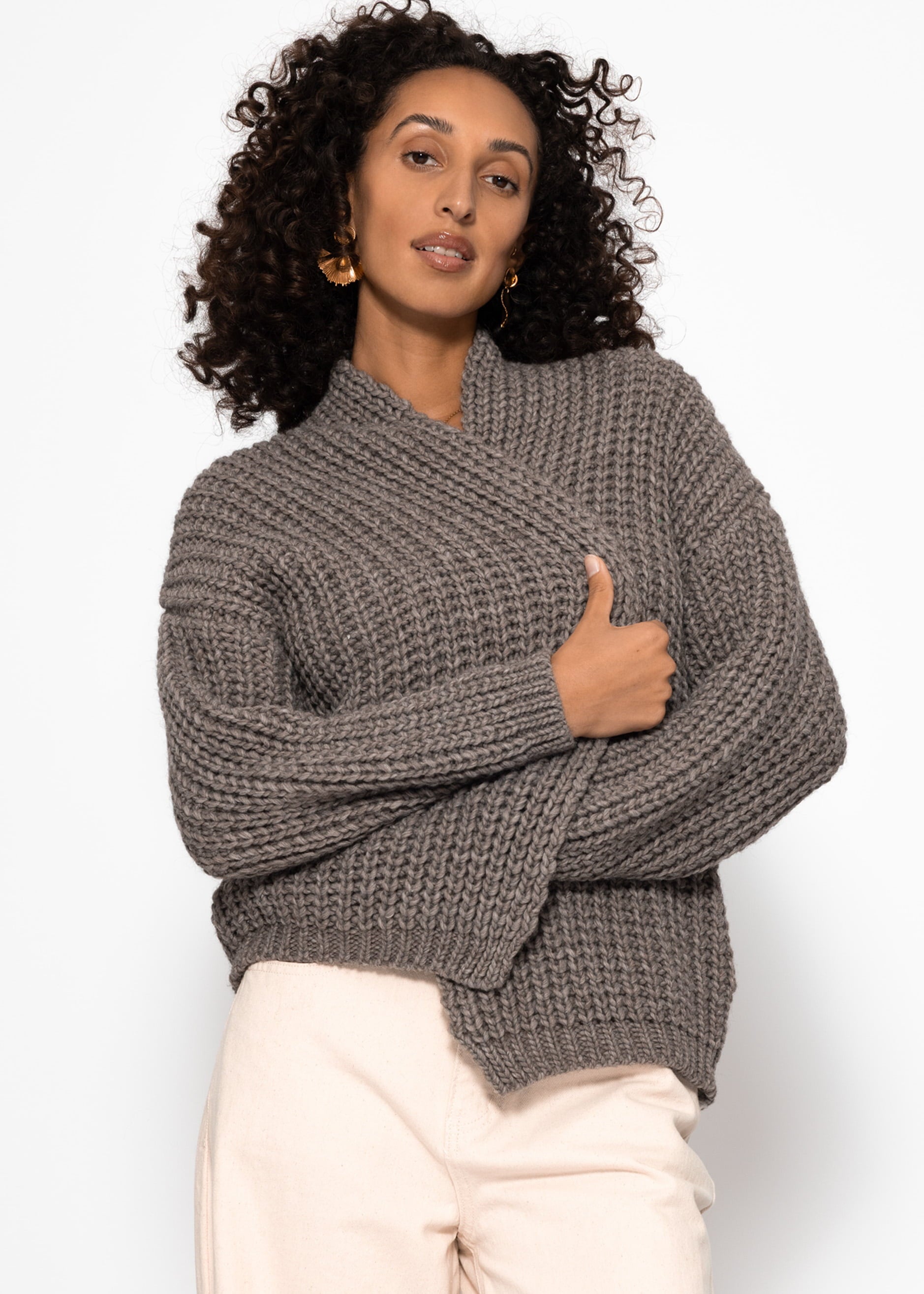 Offener Grobstrick -Cardigan - Taupe
