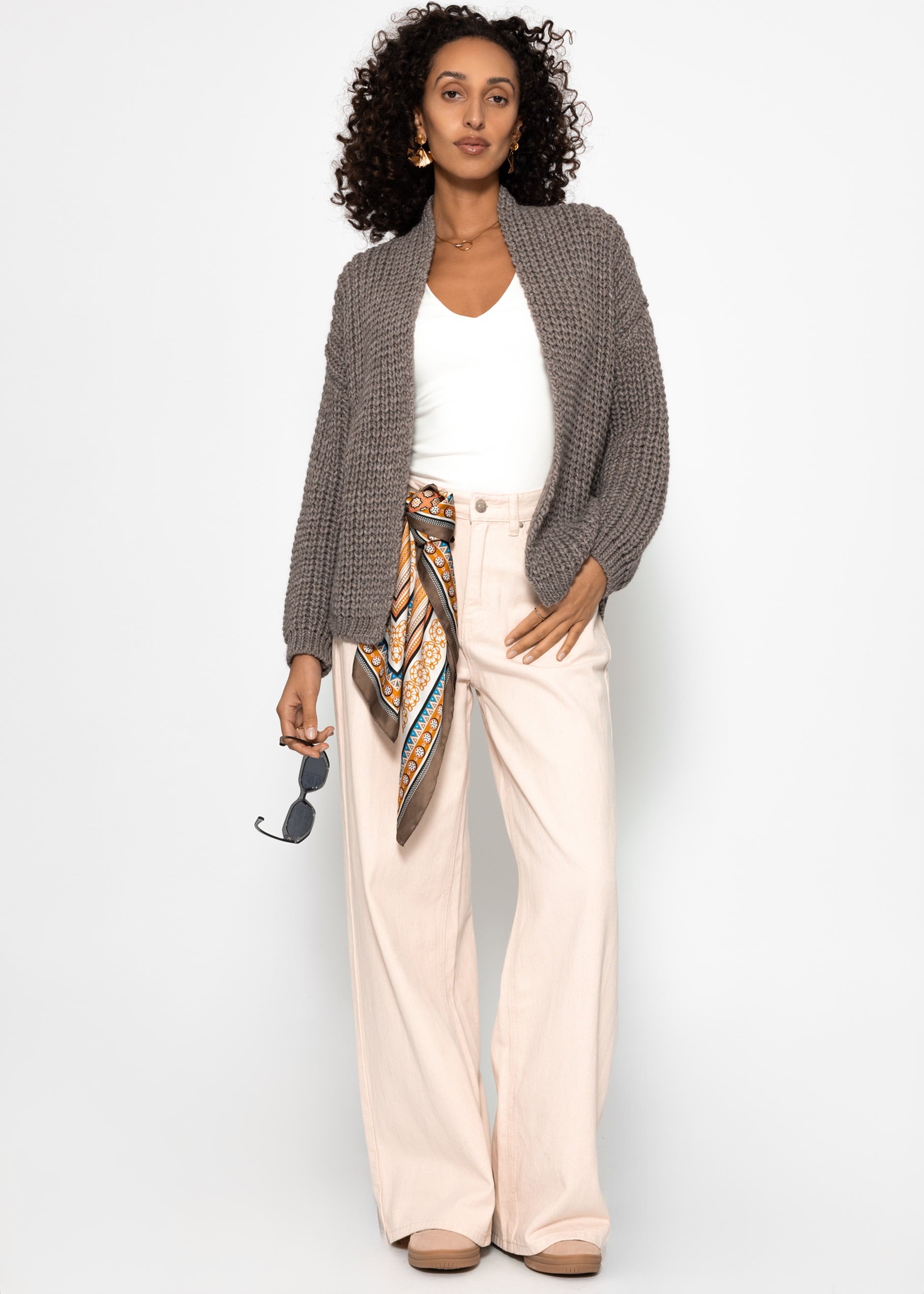 Offener Grobstrick -Cardigan - Taupe