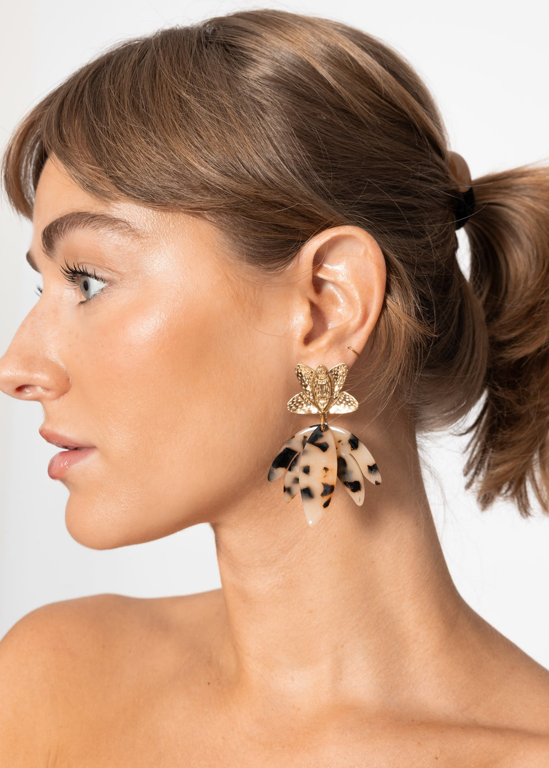 Ohrstecker mit Braunen Blüten - Gold