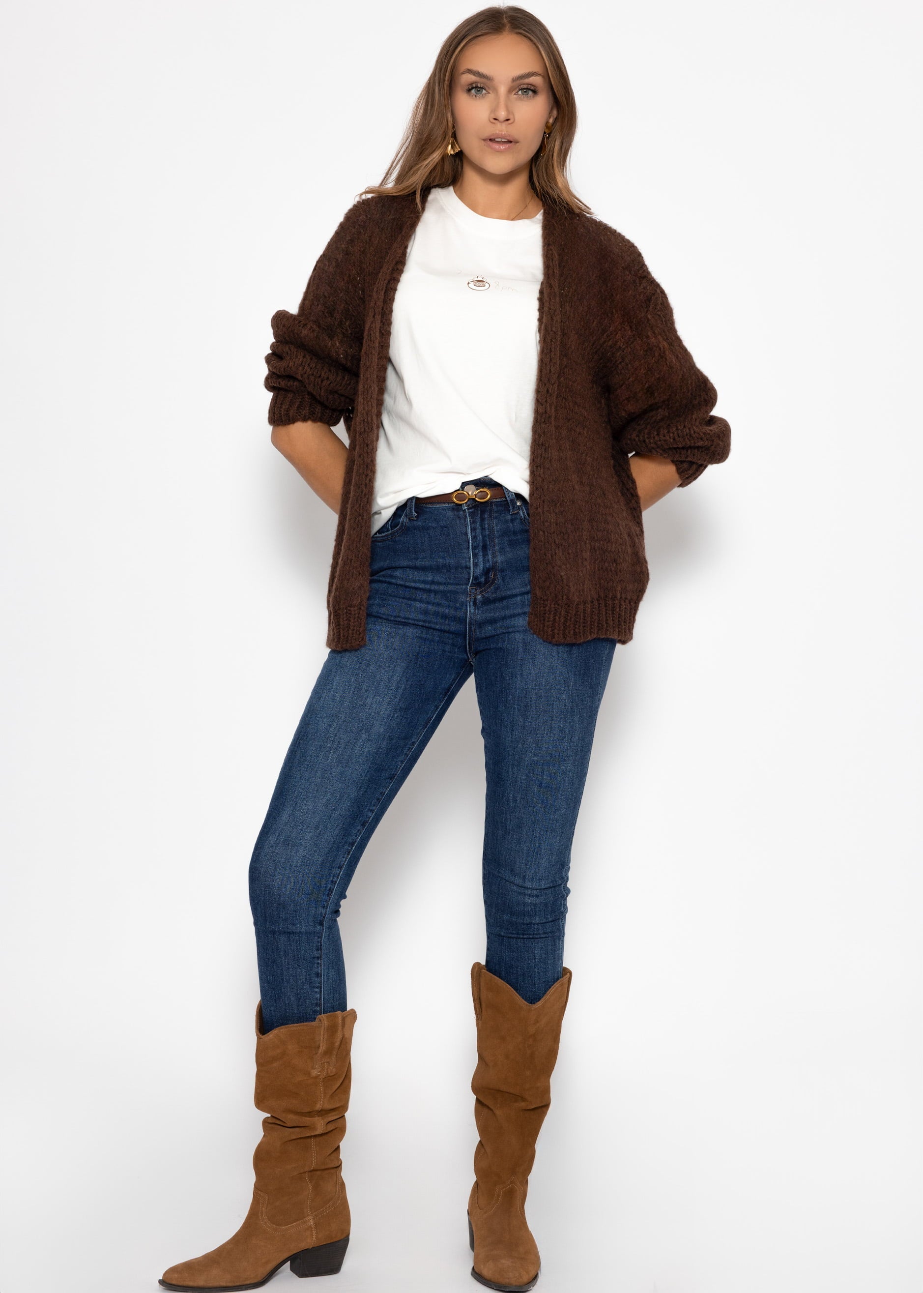 Oversize T-Shirt Mit "Kaffi Club" Drécken - Offhite