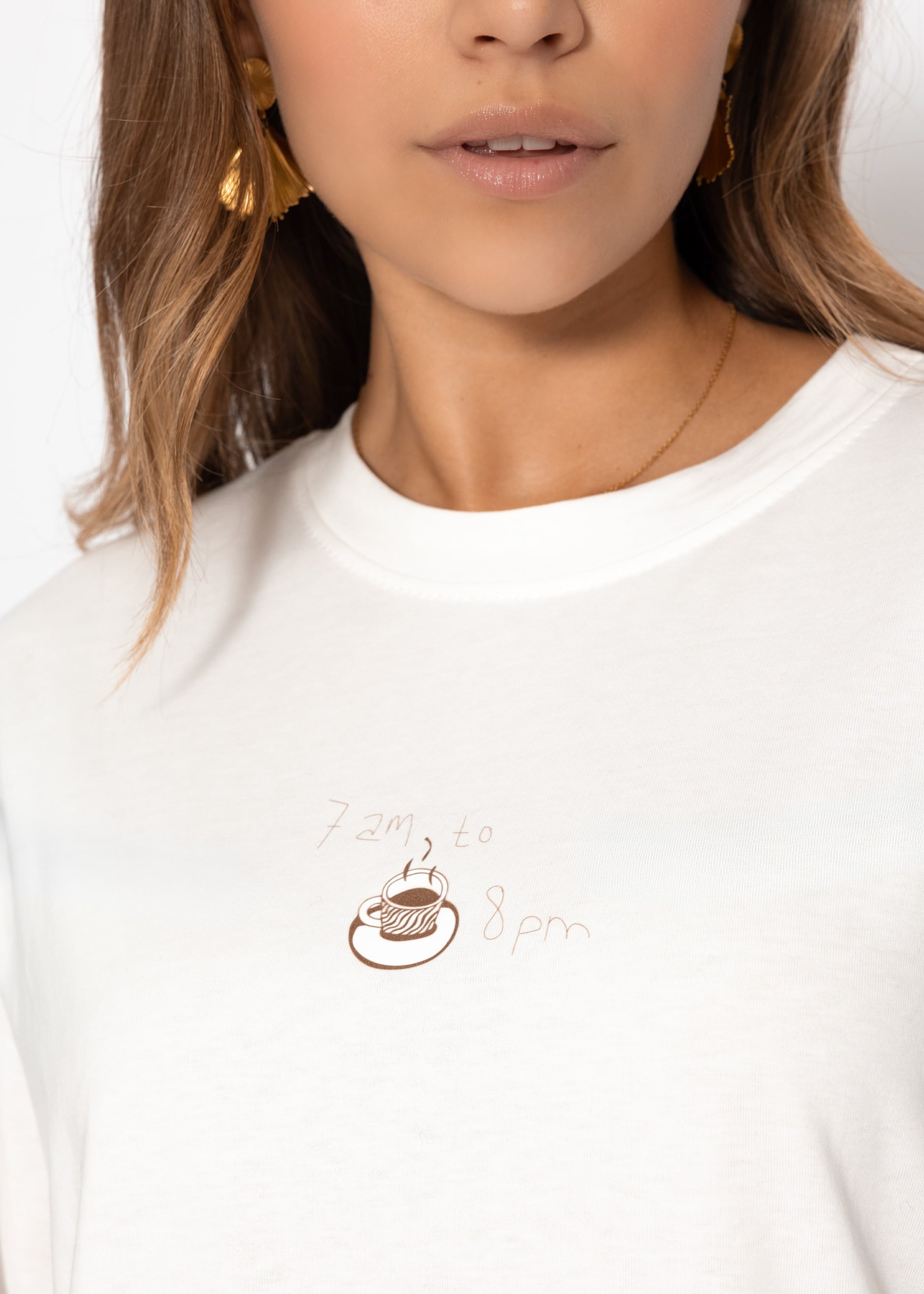 Oversize T-Shirt Mit "Kaffi Club" Drécken - Offhite