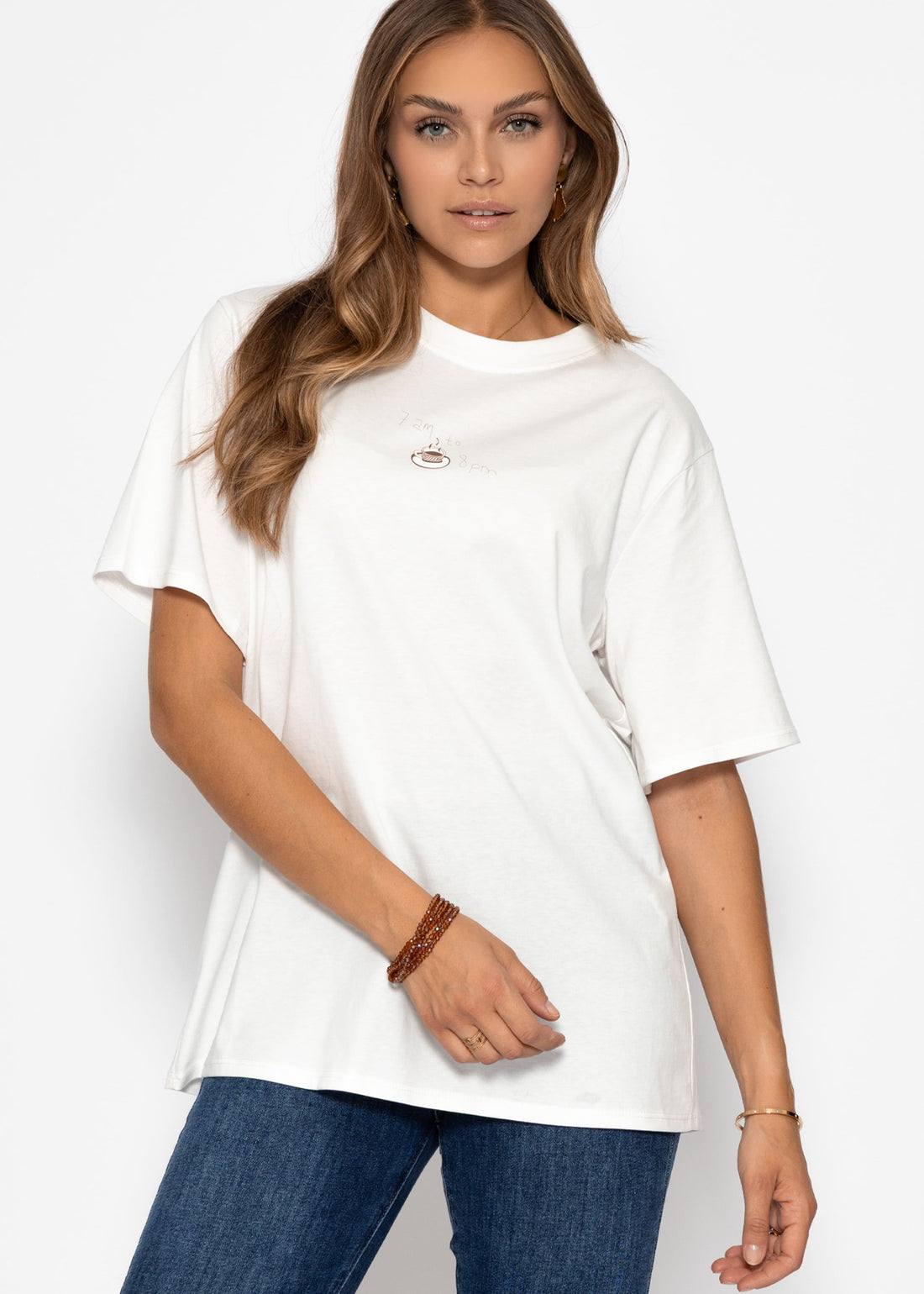 T-shirt surdimensionné MIT "Coffee Club" Impression - Offwhite