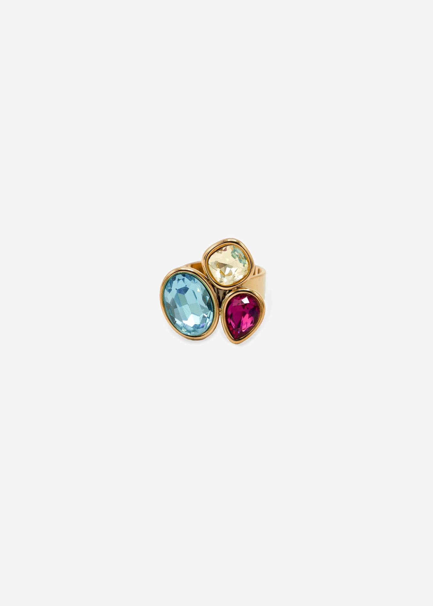 Rings Mit 3 Bunter Schmucketeinen - Gold