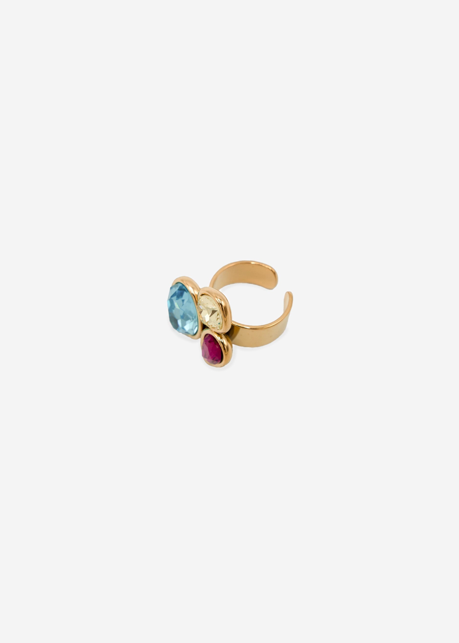 Rings Mit 3 Bunter Schmucketeinen - Gold