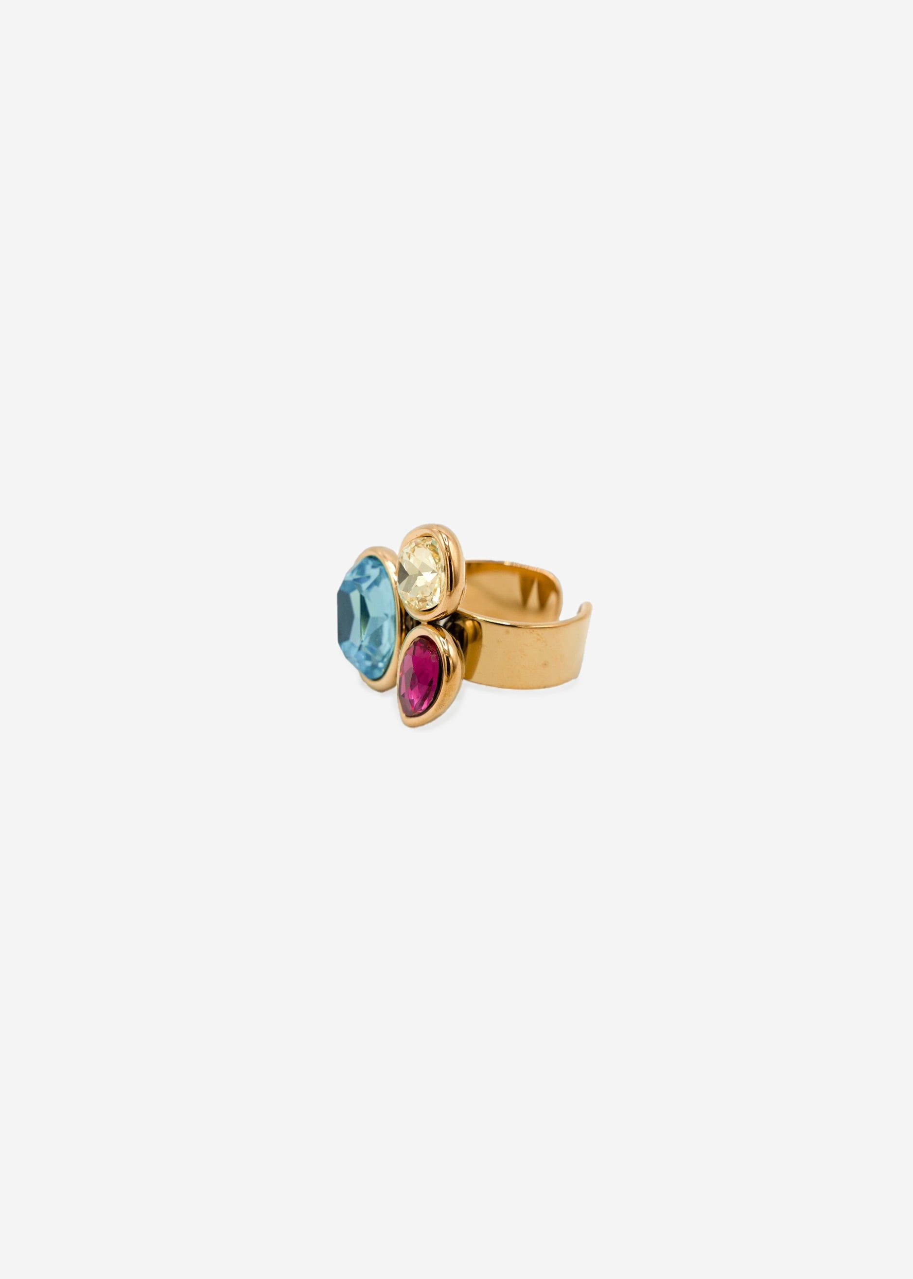 Rings Mit 3 Bunter Schmucketeinen - Gold