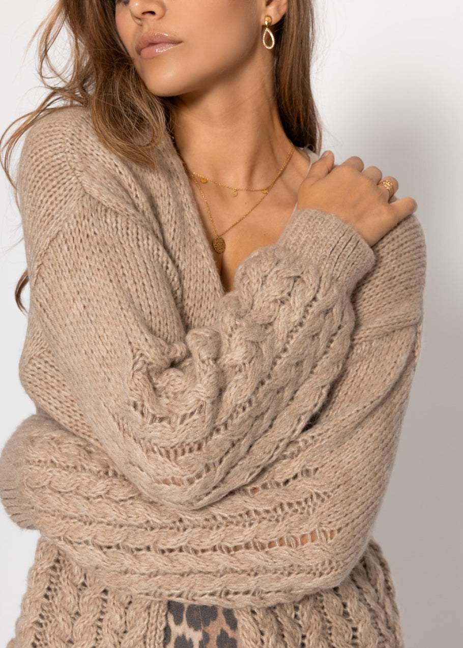StrickCardigan Mit Zopfmuster - Beige
