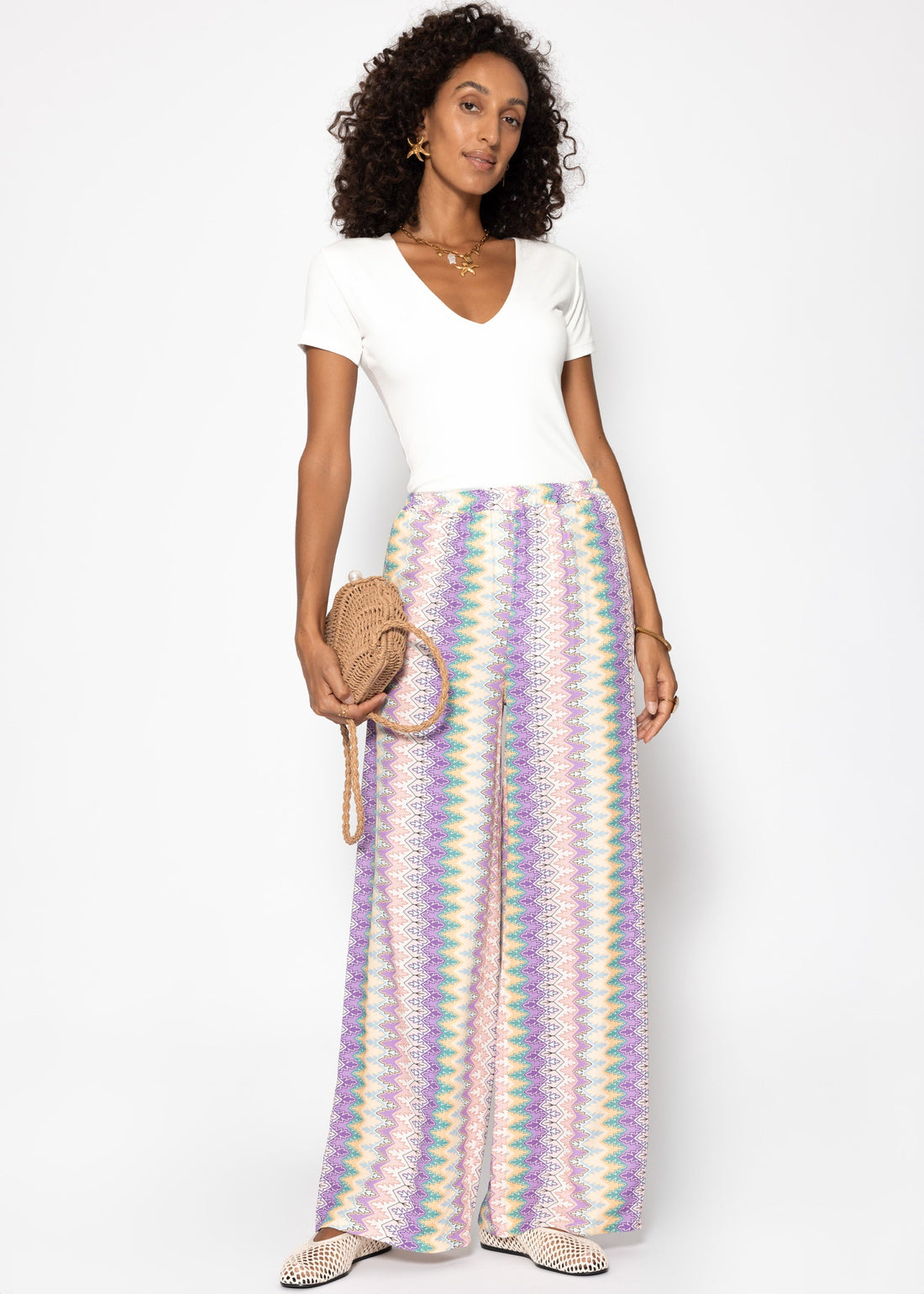 Weite slang mit multicolor-muster-flieder-rosa