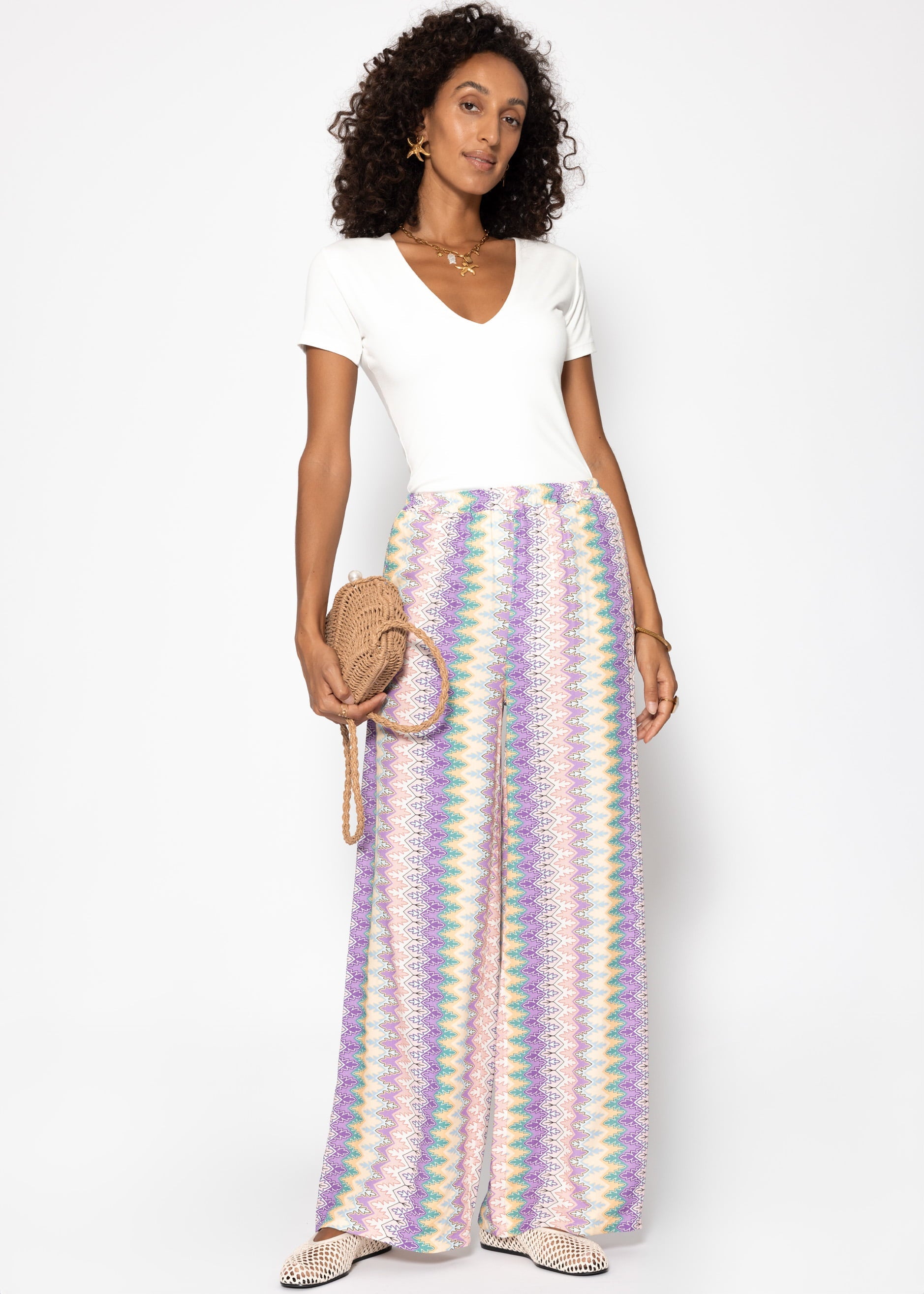 Weite slang mit multicolor-muster-flieder-rosa