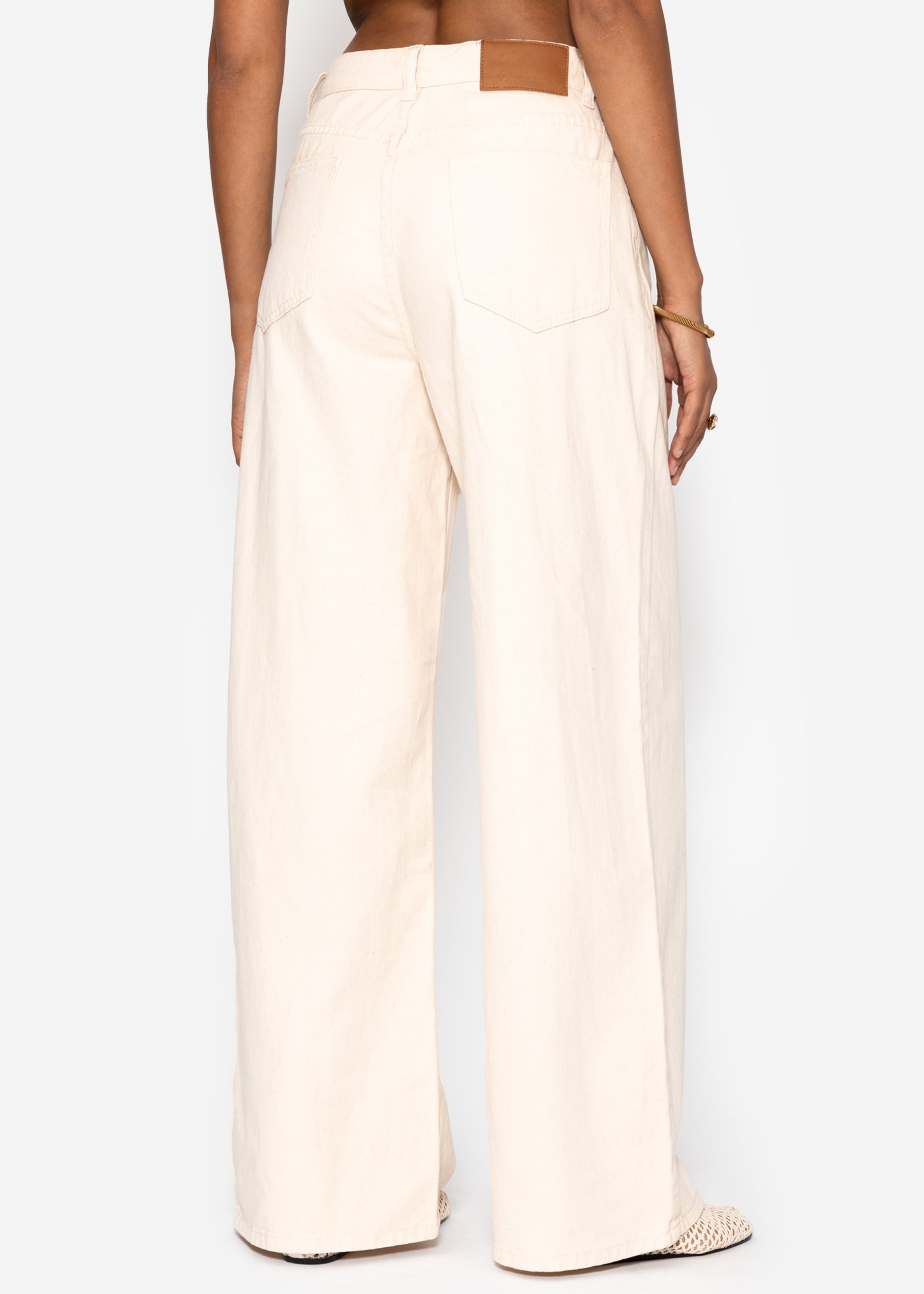 Brede ben jeans mit hohem bund - beige