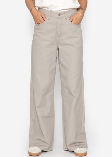 Breet Leg Jeans Mëllech Huheel Bund - Greige