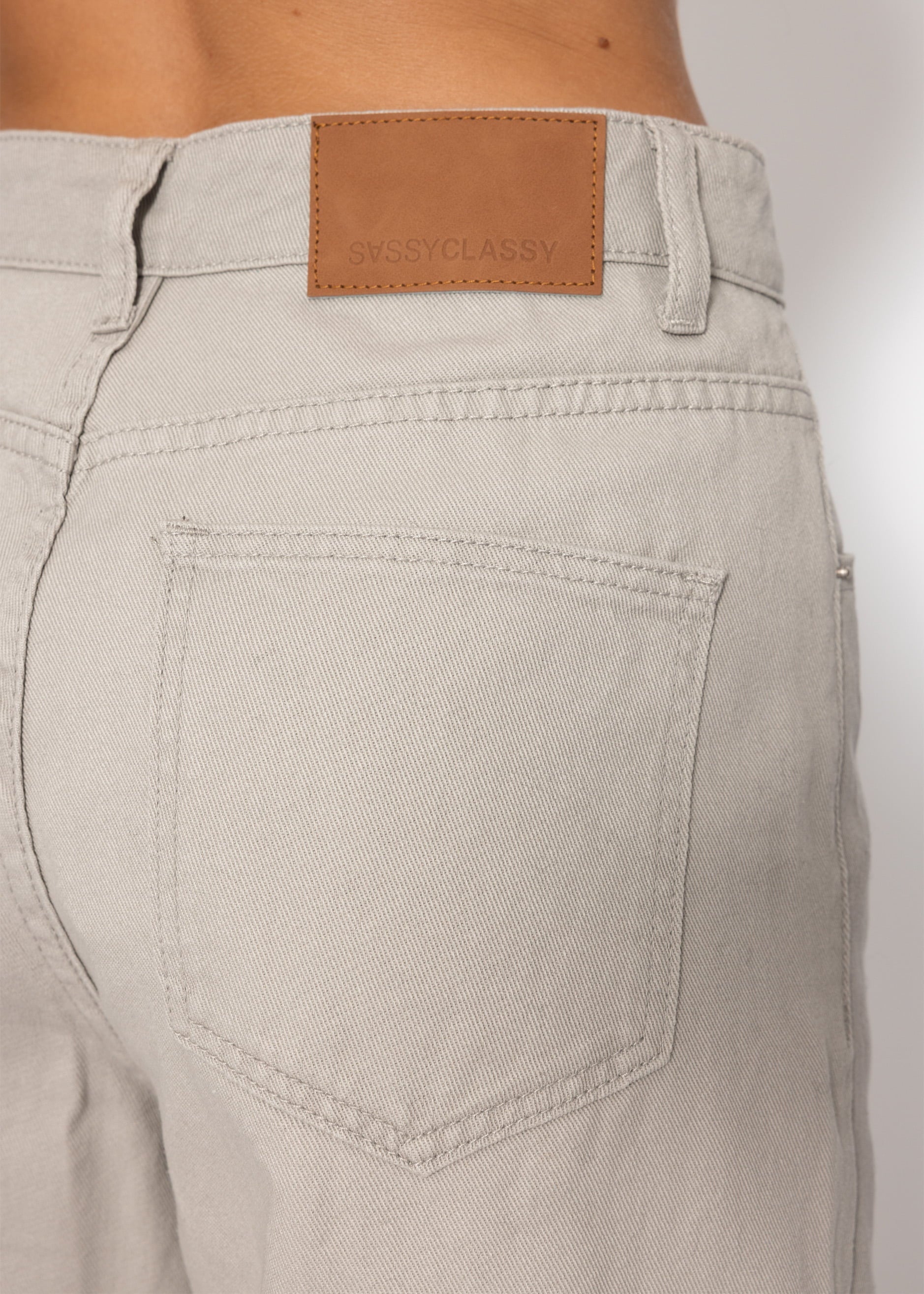 Breet Leg Jeans Mëllech Huheel Bund - Greige