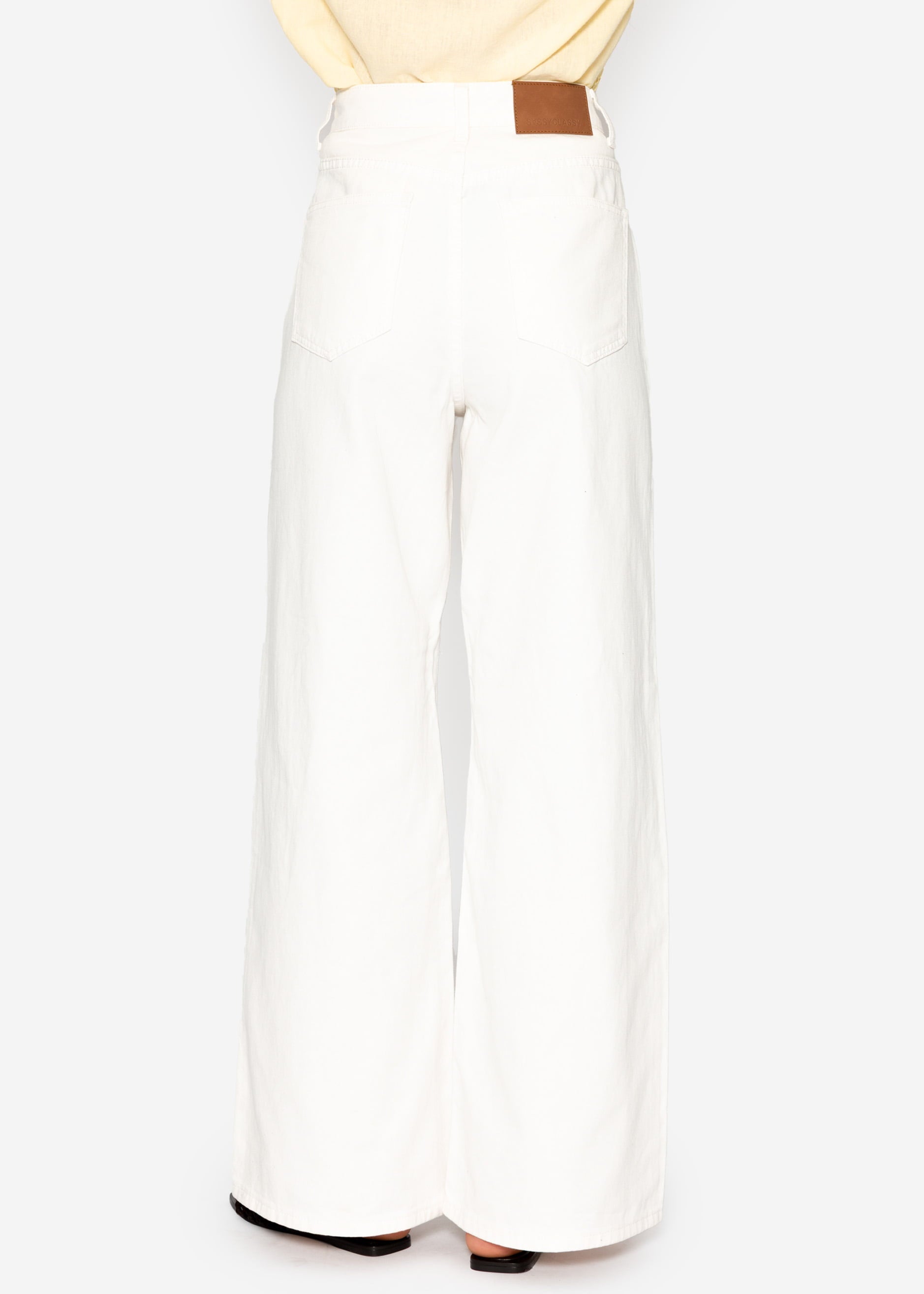 Breet Leg Jeans Mëllech Huhem Bund - Outwhite