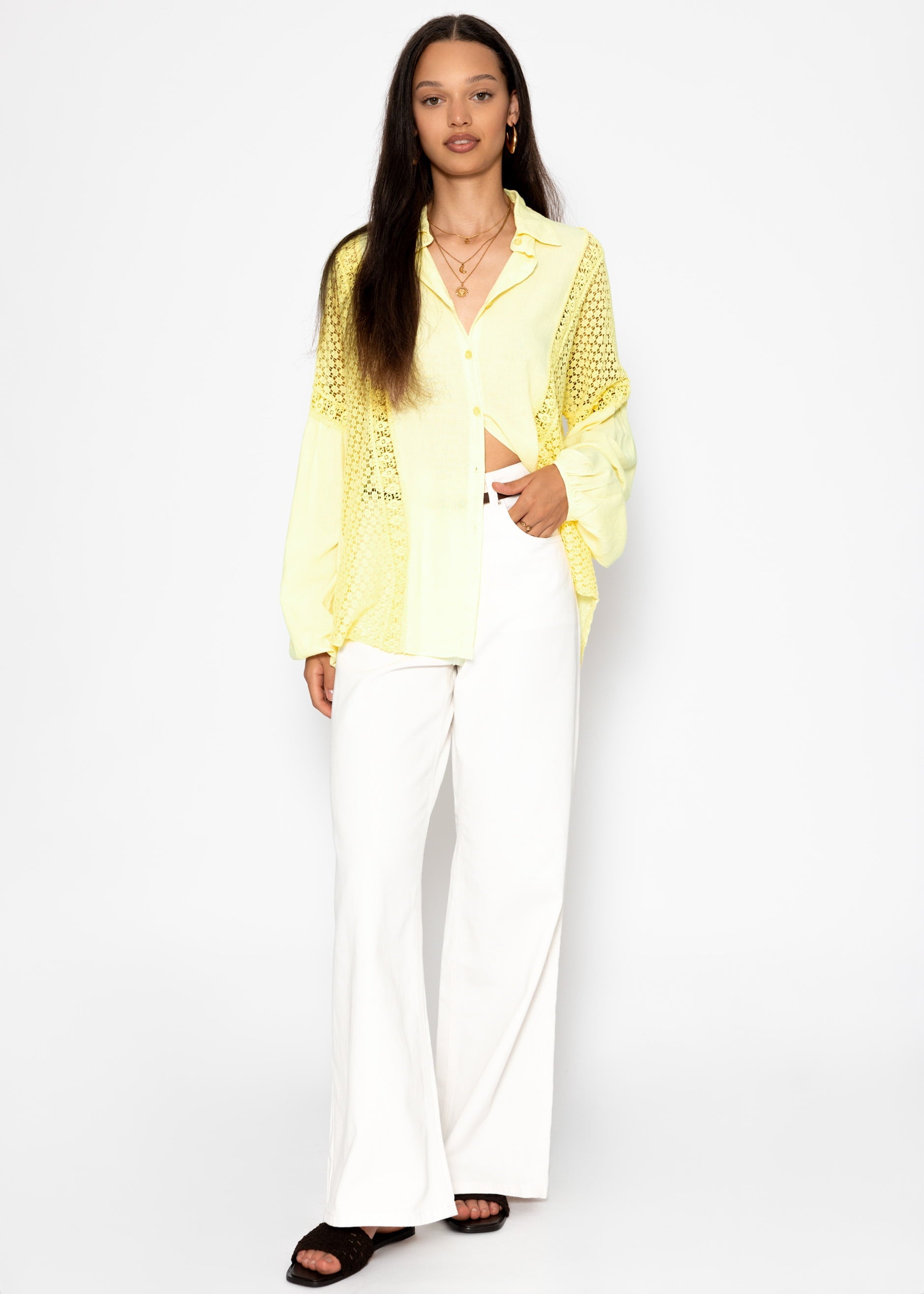 Breet Leg Jeans Mëllech Huhem Bund - Outwhite