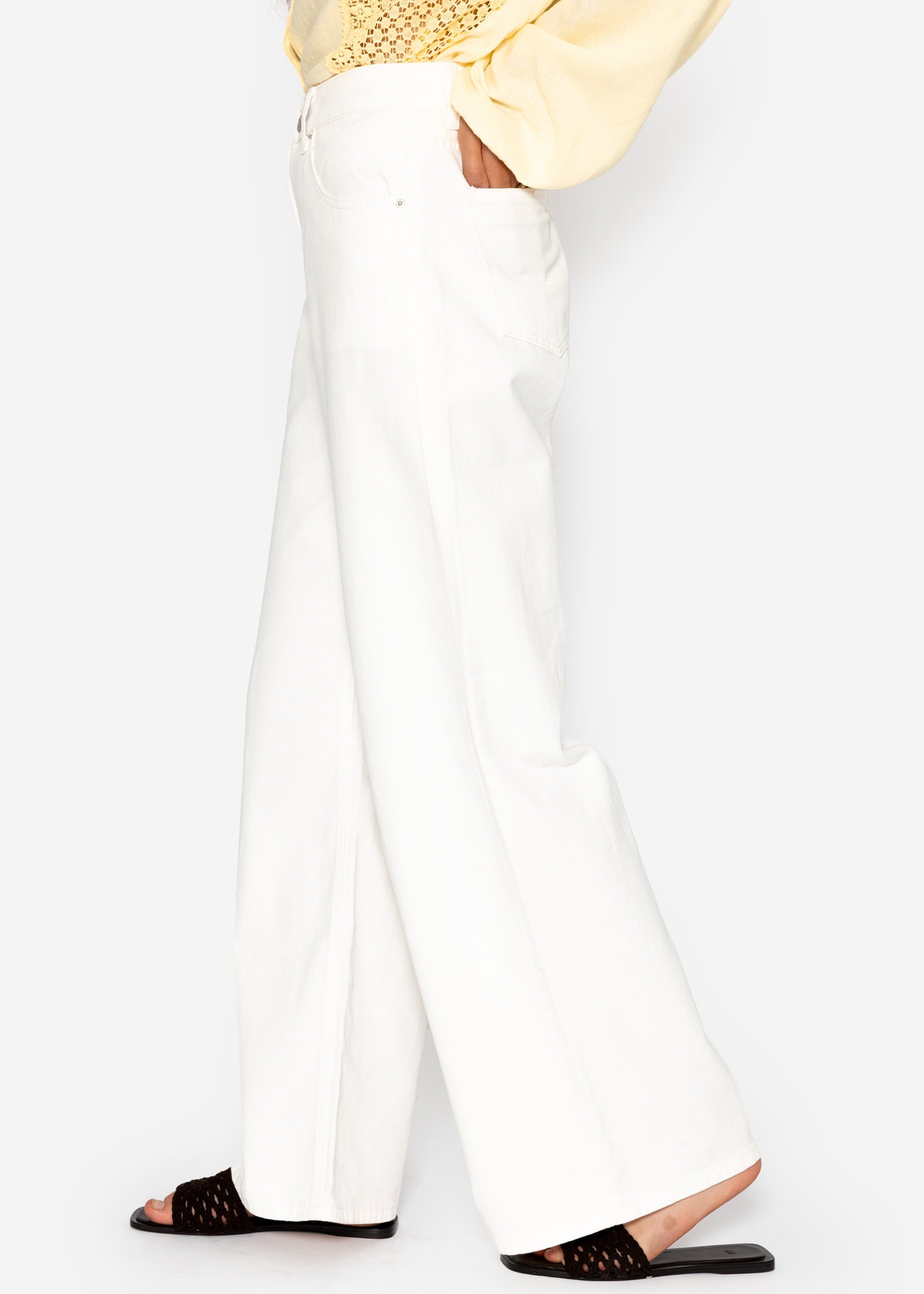 Breet Leg Jeans Mëllech Huhem Bund - Outwhite