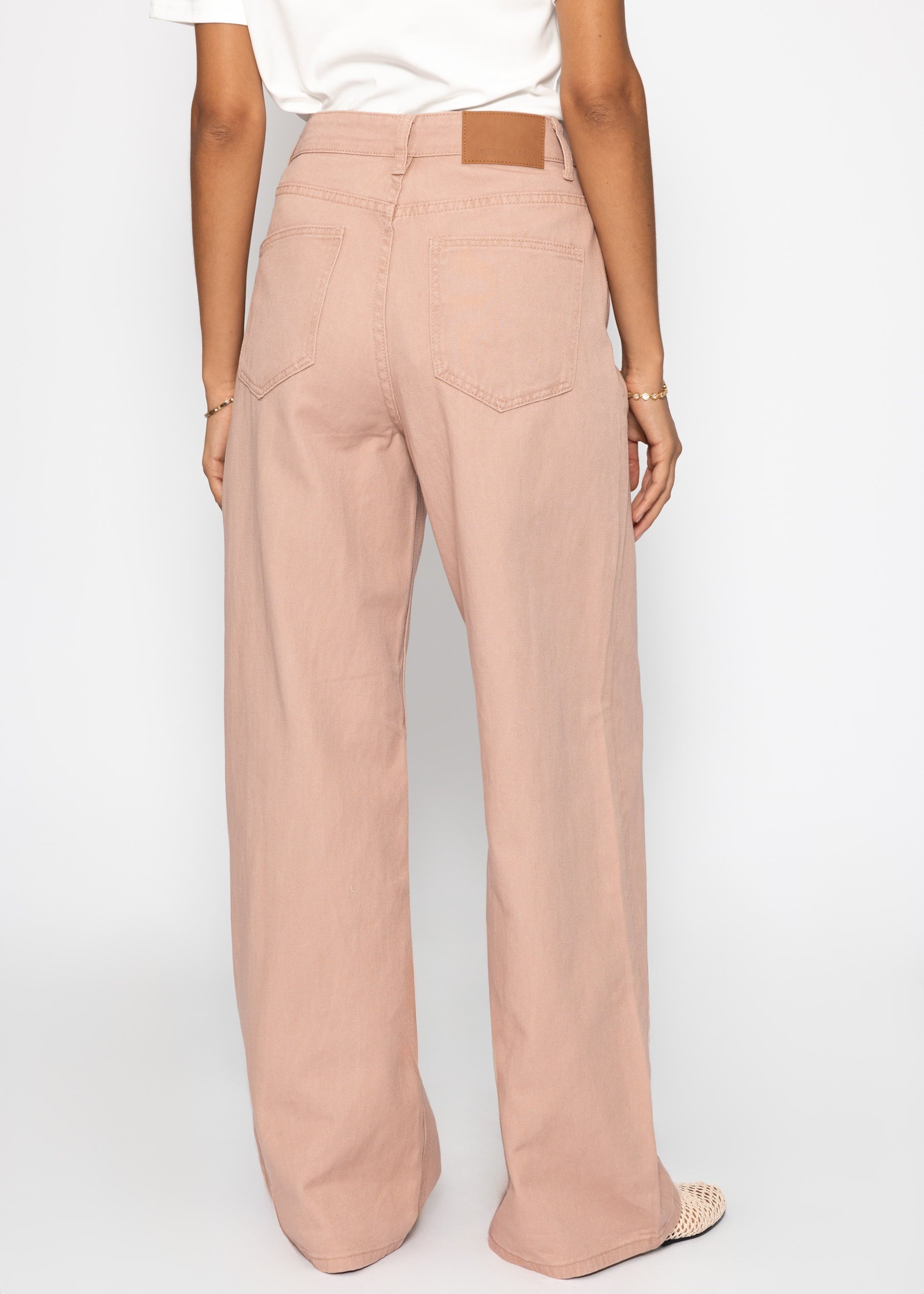 Breet Leg Jeans Mëllech Holhem Bund - Rosa
