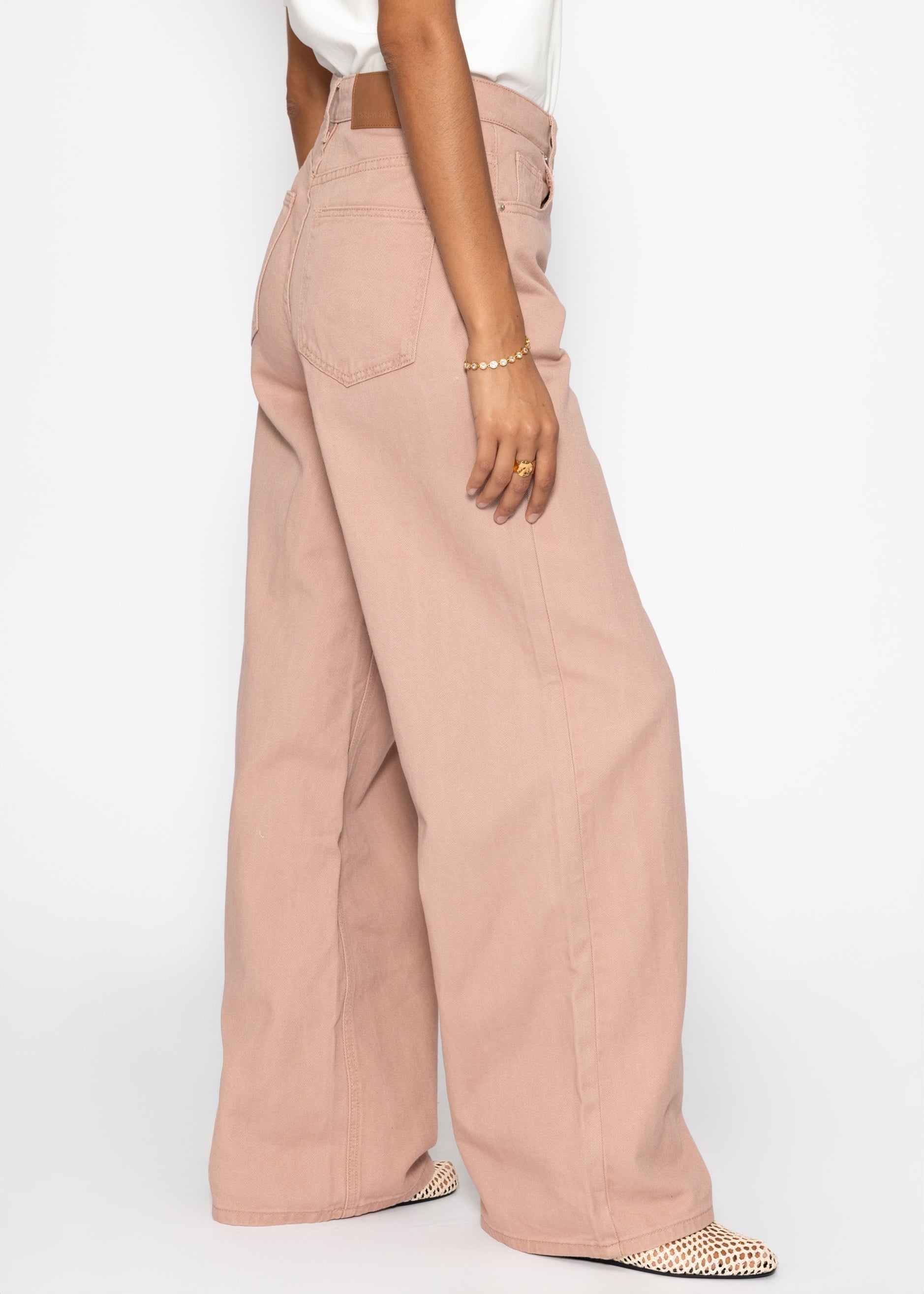 Breet Leg Jeans Mëllech Holhem Bund - Rosa