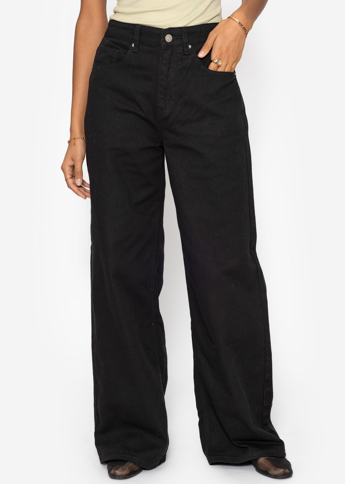 Wide Leg Jeans Mit Hohem Bund - Schwarz