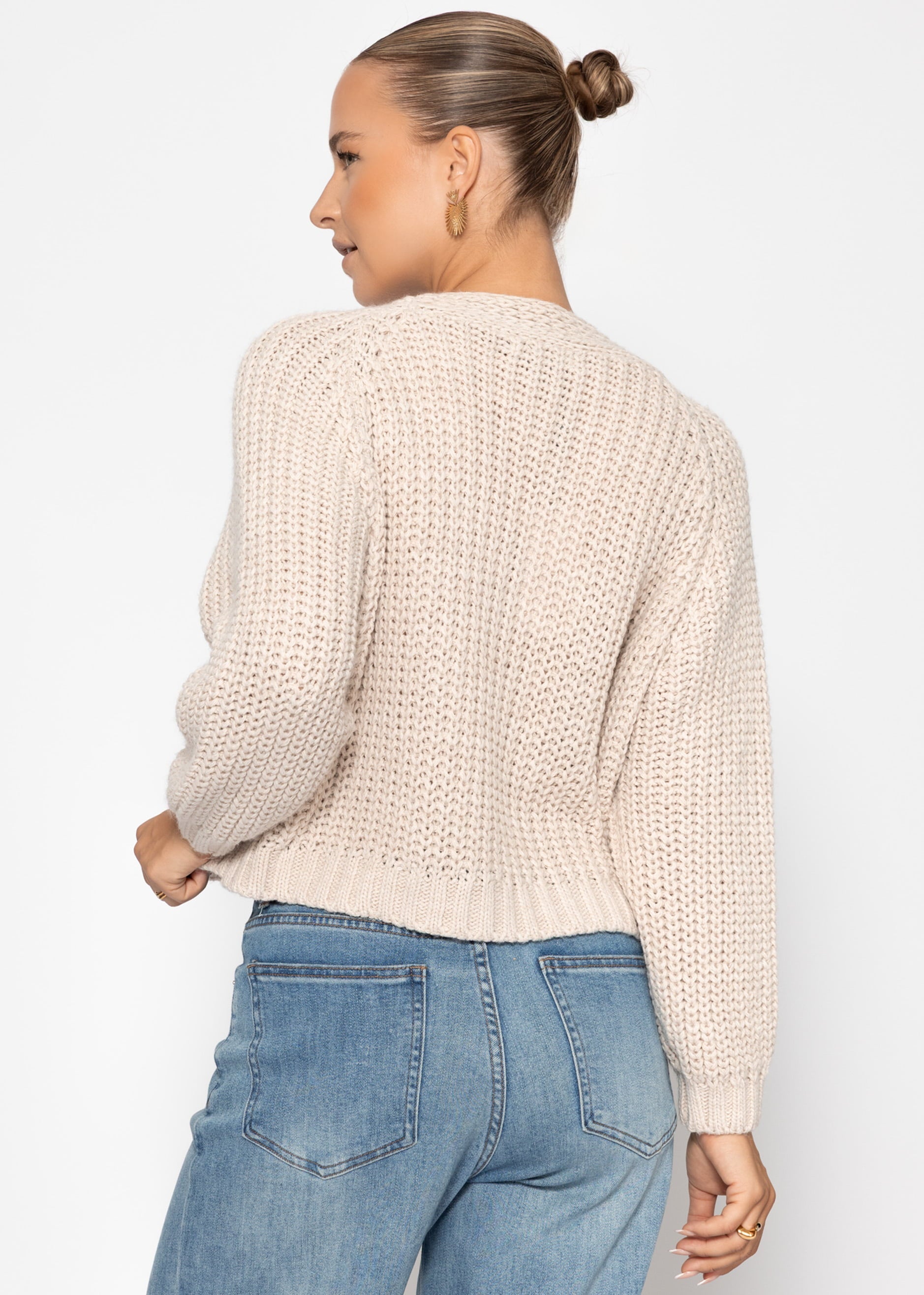 Zopfstrick -cardigan mit knopfleiste - beige