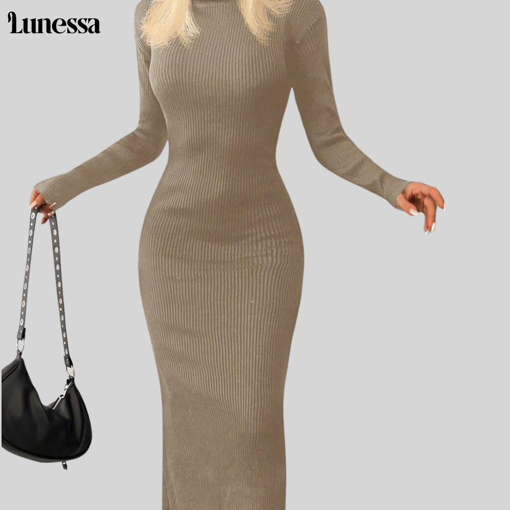 Lunessa ™ High-Neck Bodycon Strickkleid-Zeitlose ELEGANZ